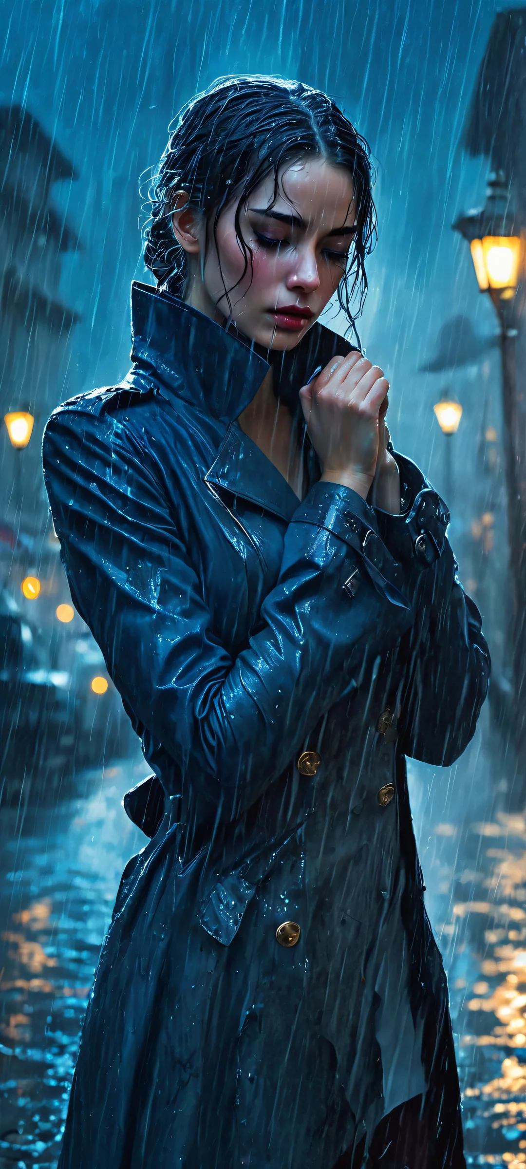 A masked heroine stands in the rain, Compatível com iPhone e Android.