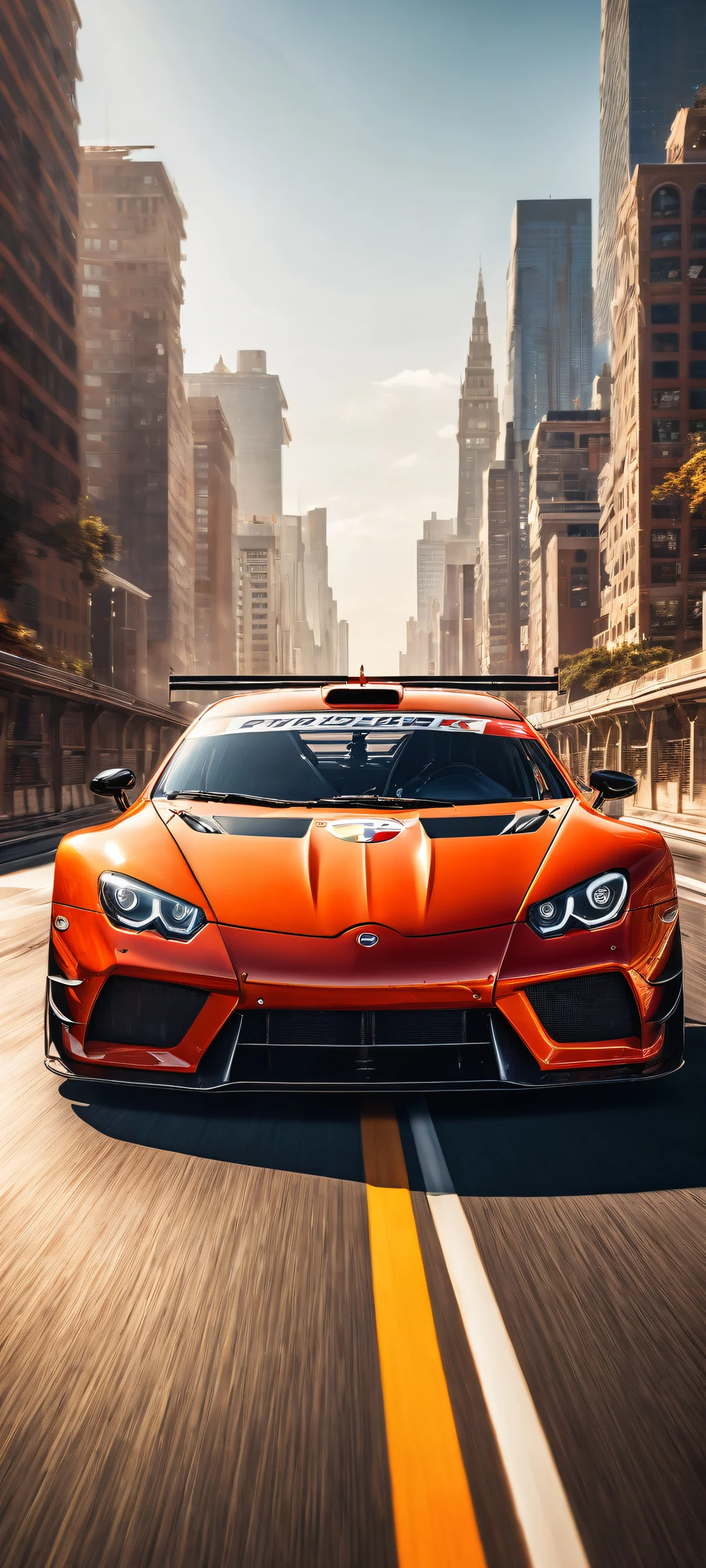 A stunning vertical portrait artwork of a rally car placed in the lower-middle with insane micro-details of taillights and rear view, perfectly clean and empty top half for seamless integration with UI widgets.