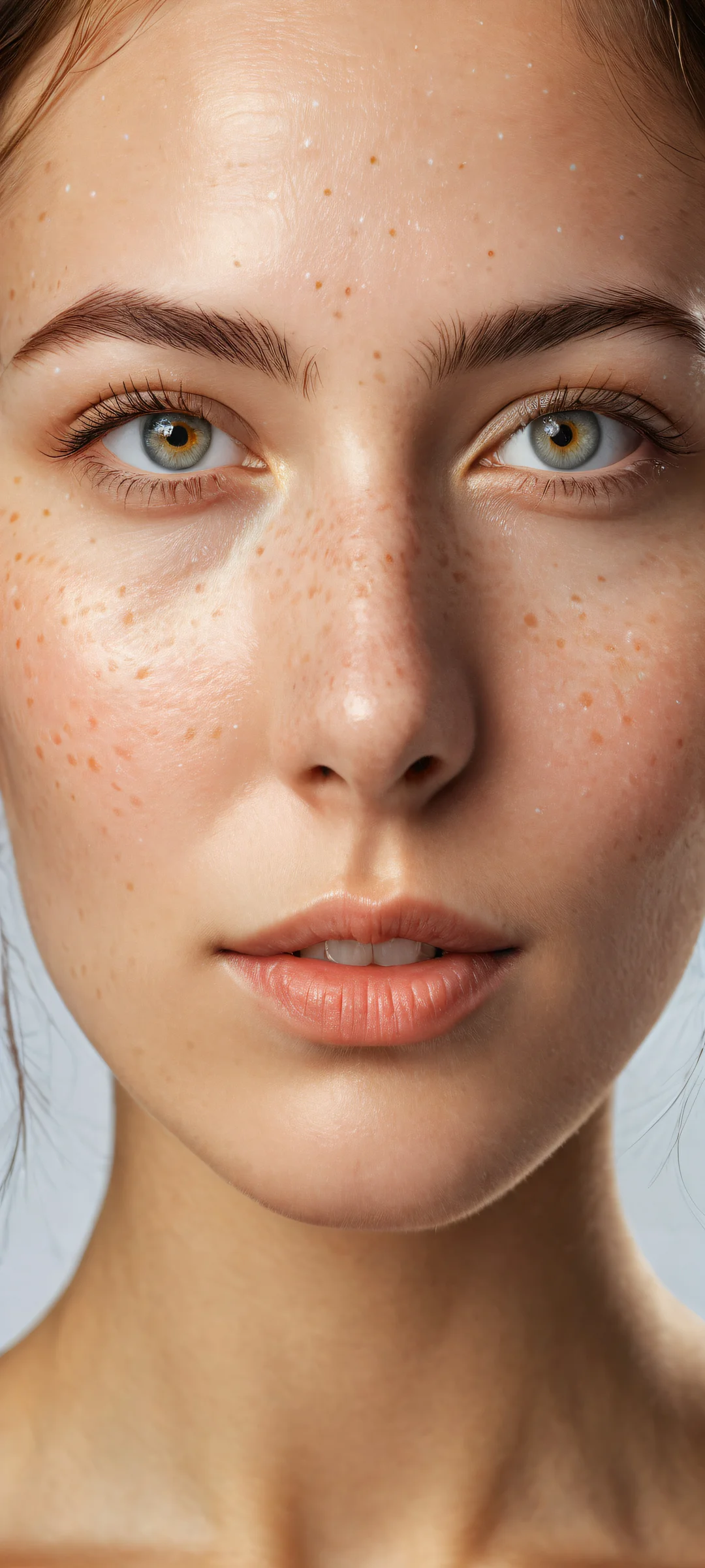 Ethereal portrait of a person on iPhone/Android with intricate facial details and pure void background.