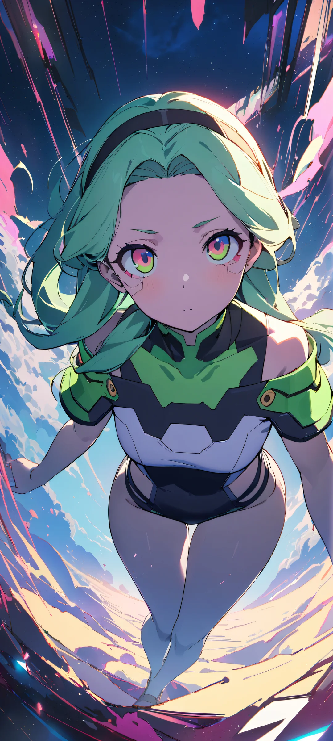 A stunning portrait of Rebecca from Cyberpunk Edgerunners, looking directly at the viewer on an iPhone or Android device.