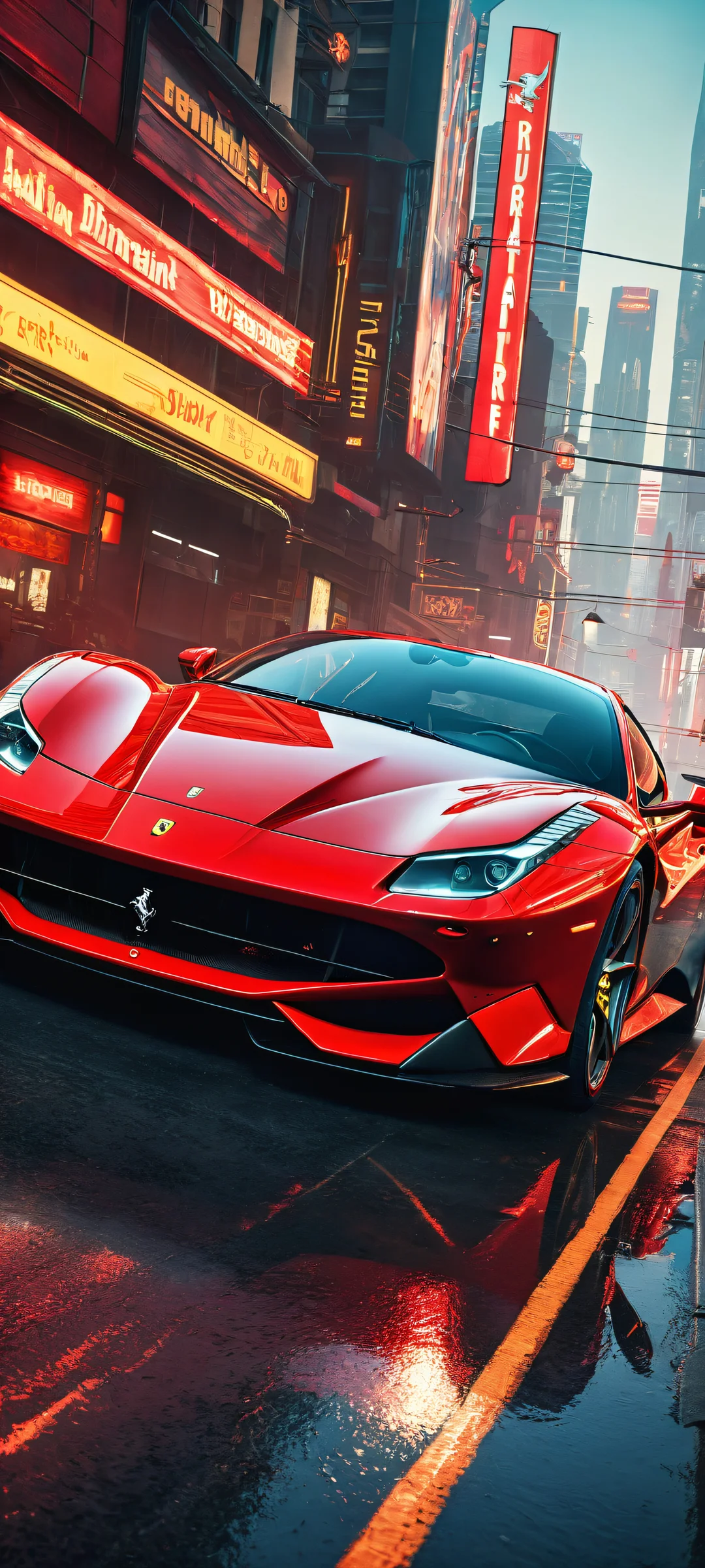 Ethereal artwork featuring Ferrari in a futuristic setting for iPhone/Android