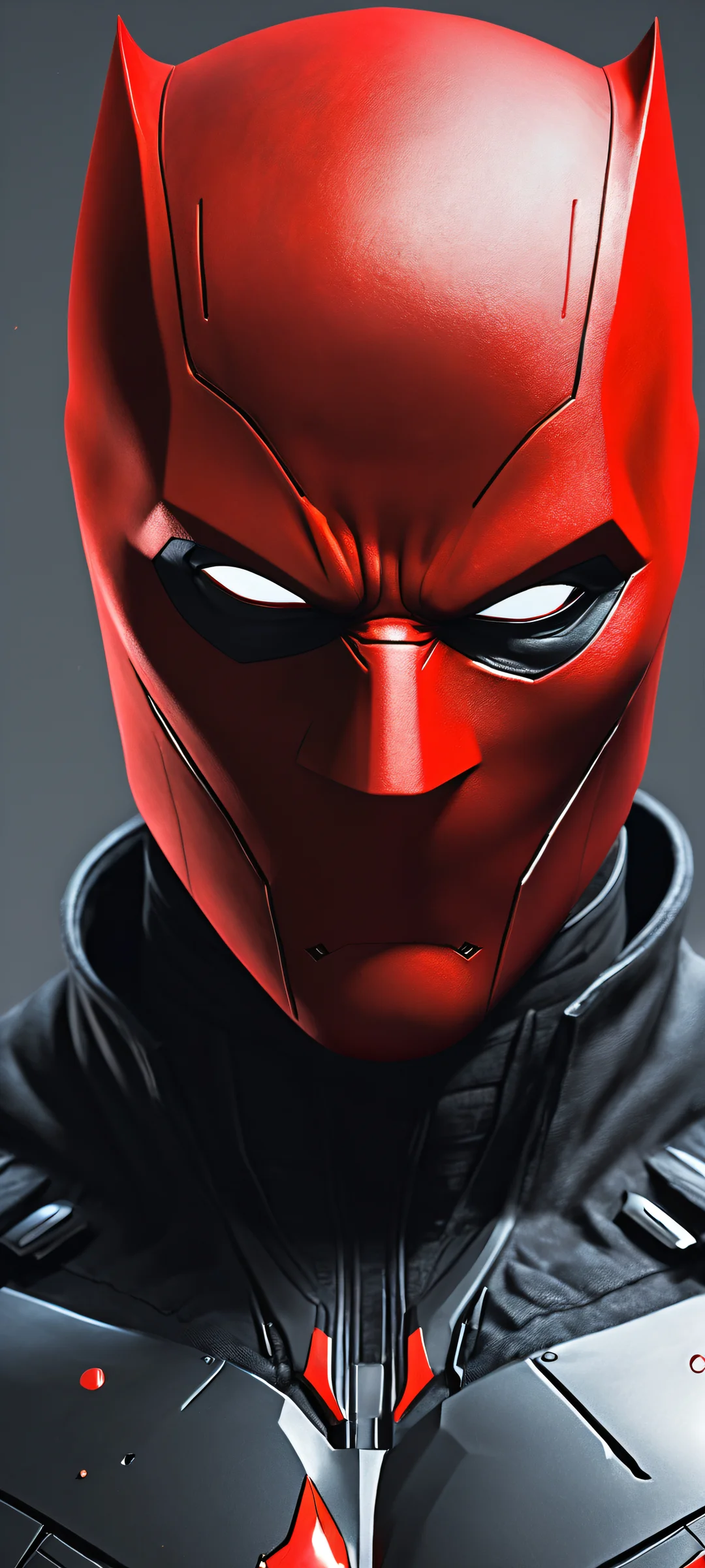 The Red Hood stands out against a perfectly clean void in this stunning digital art piece, perfekt optimiert für das iPhone, Samsung Galaxy, und Android-Startbildschirme.