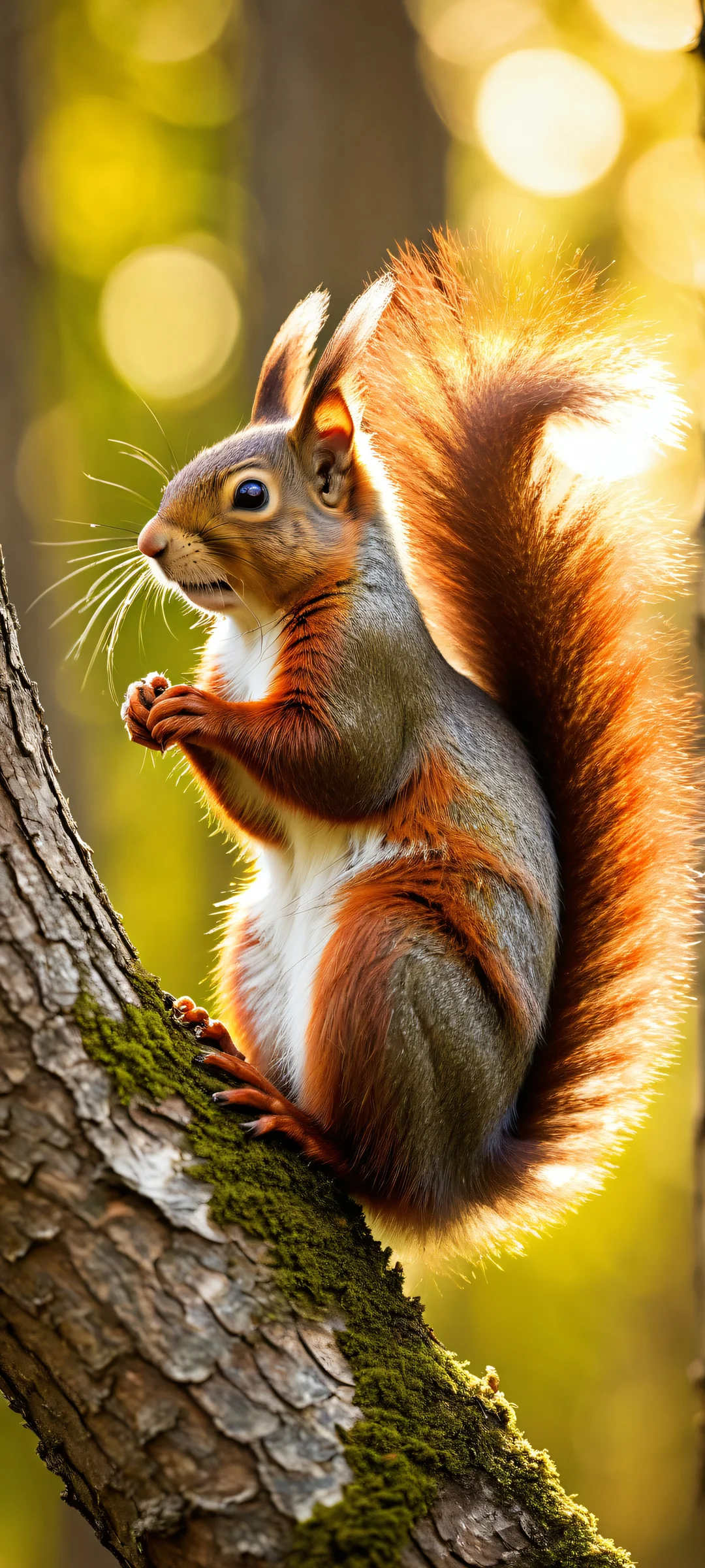 A majestic red squirrel in stunning closeup on a serene nature backdrop for iPhone/Android home screens.