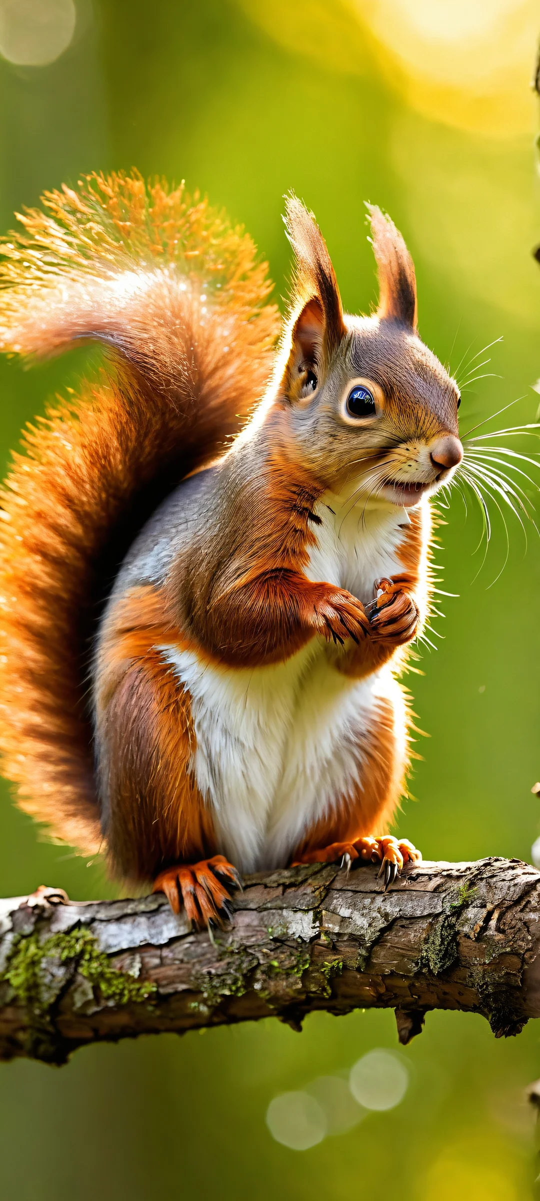 A serene portrait of a red squirrel surrounded by lush leaves and branch details, perfekt optimiert für iPhone- und Android-Startbildschirme.