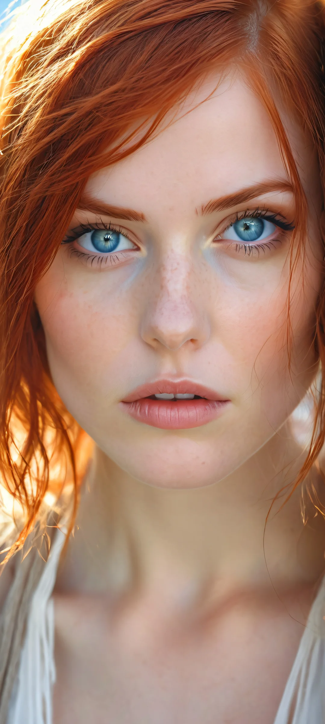 A young redhead rogue posing in a fantastical world, perfectly optimized for iPhone/Android home screens.