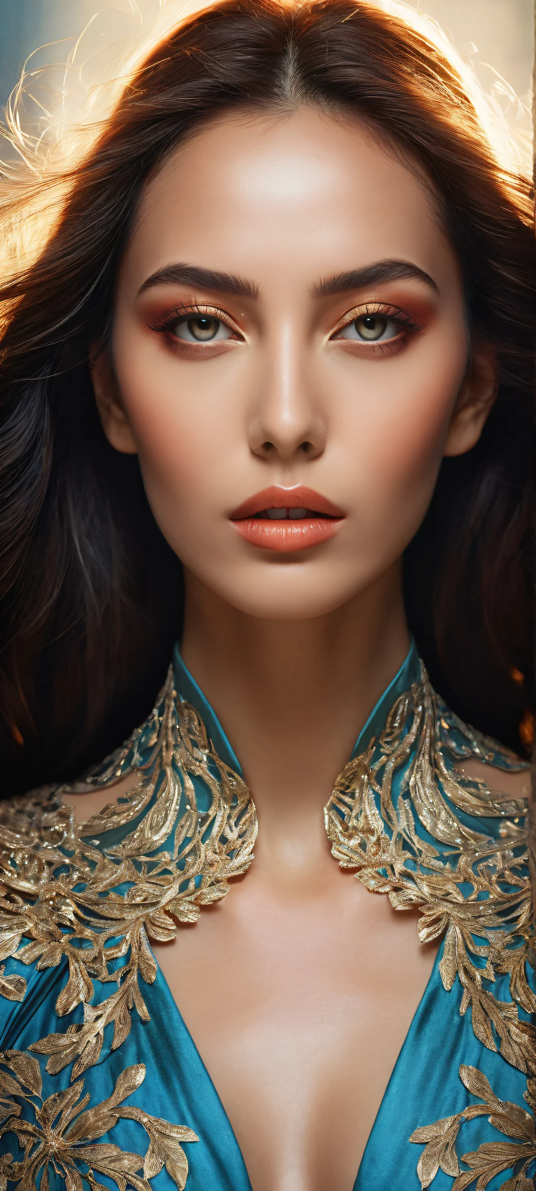 A majestic woman with incredible micro-details, perfectly suited for iPhone/Android home screens.