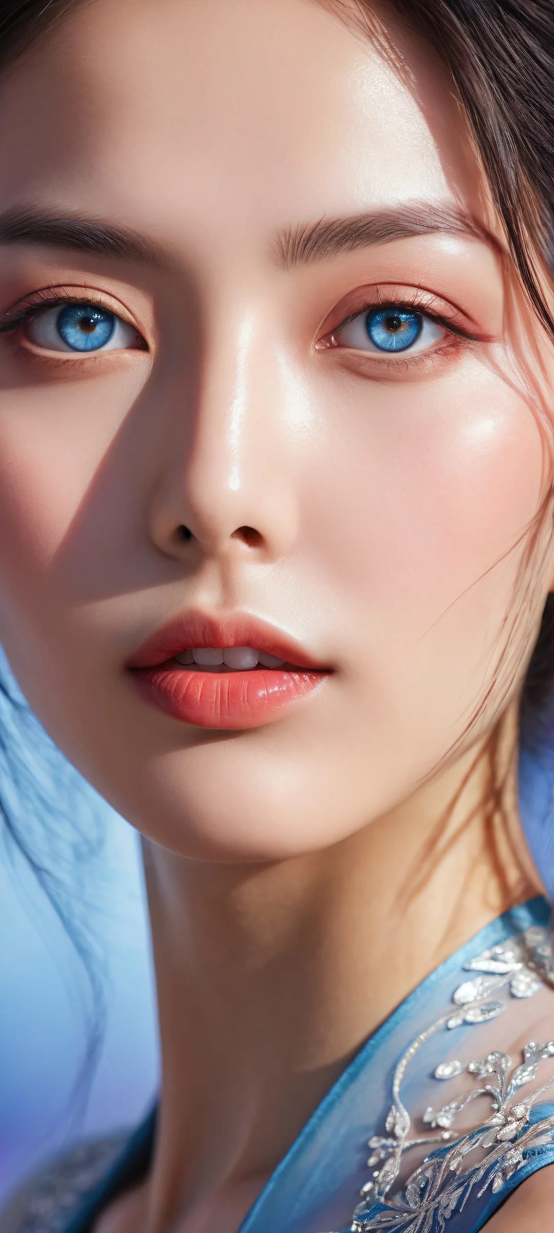 iPhone/Android stunning vertical portrait of Reiko Kujirai with intricate details and a vast pure void background, perfect for home screens.