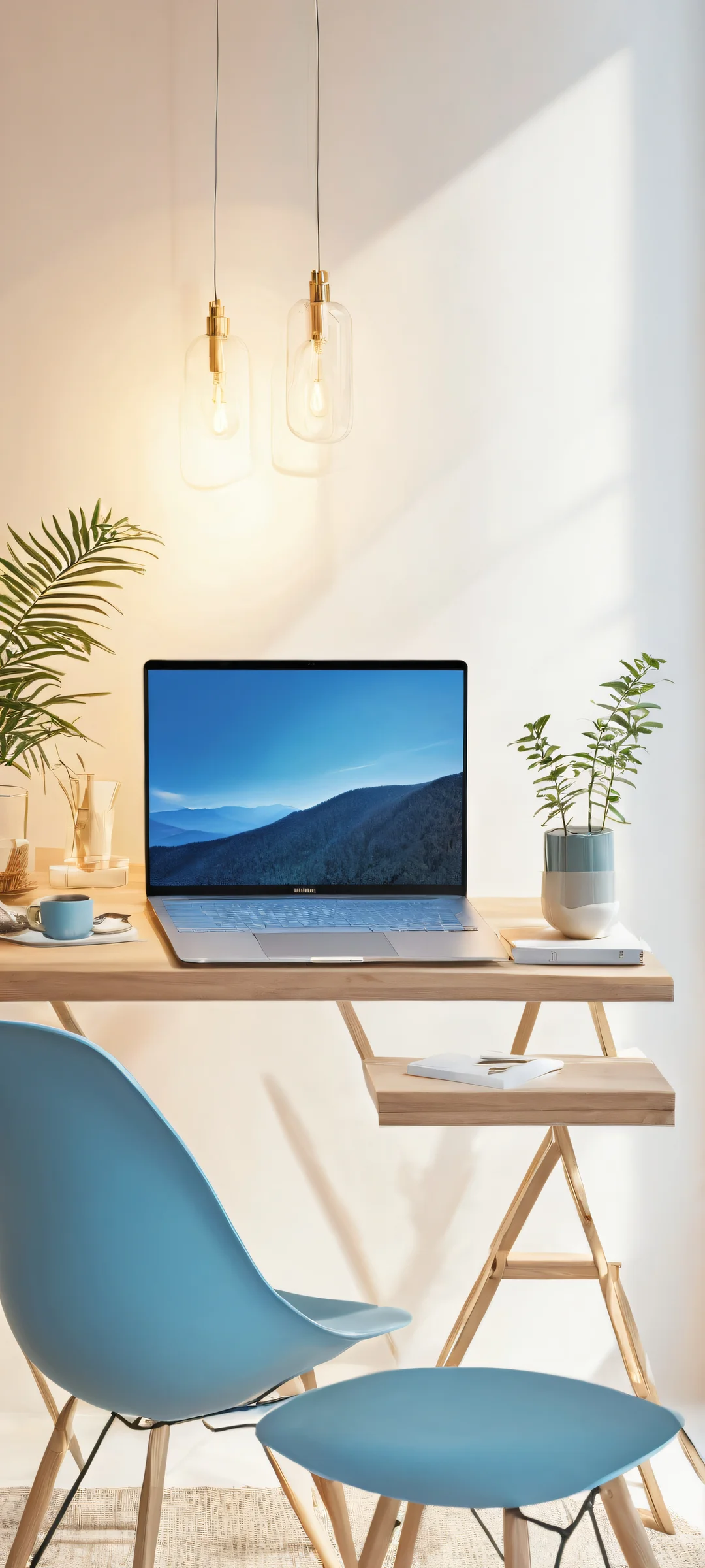 Ethereal portrait artwork of people working remotely on laptops or tablets, iPhone and Android compatible. Perfect for home screens.