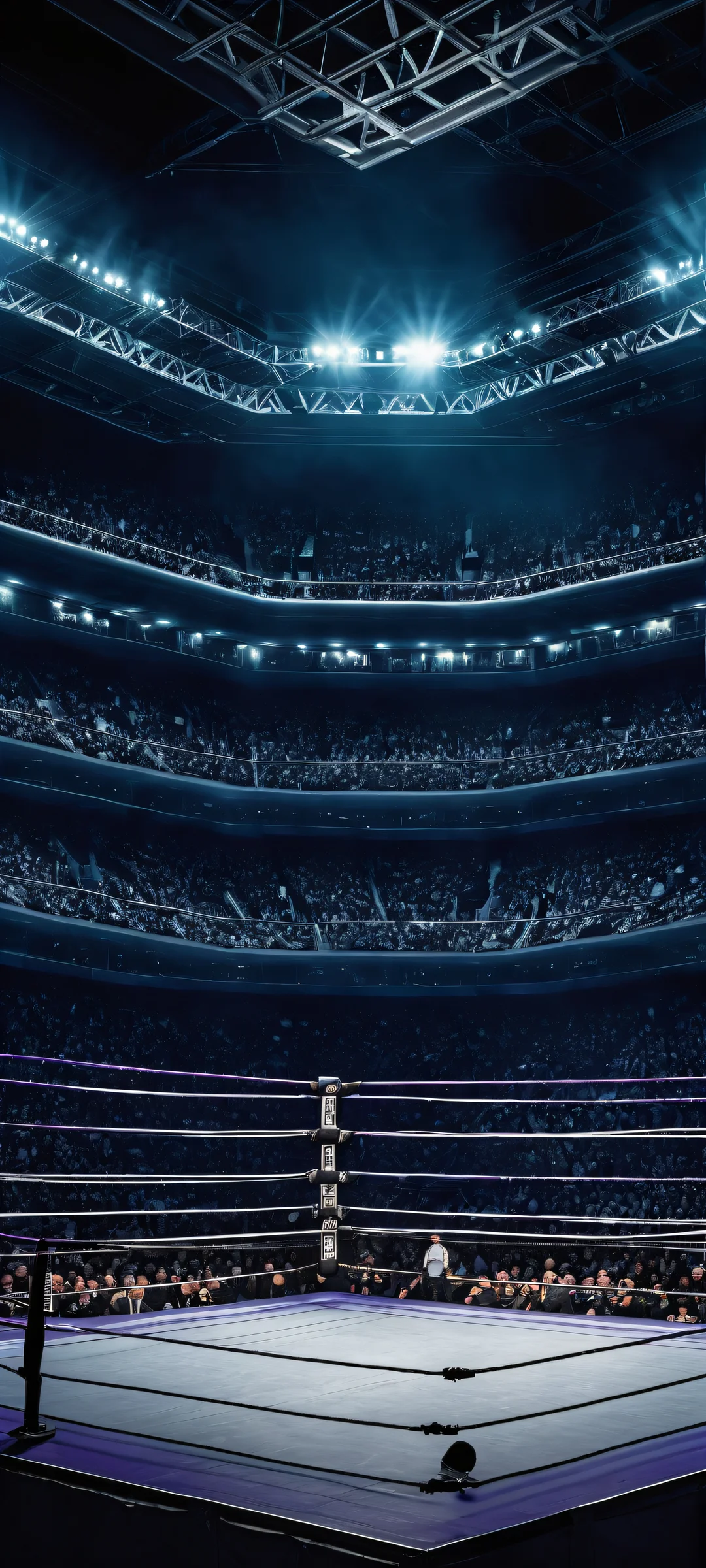 A breathtaking vertical portrait artwork of a wrestling ring on an iPhone or Android device. Perfect for customizing your home screen with raw energy and intensity.