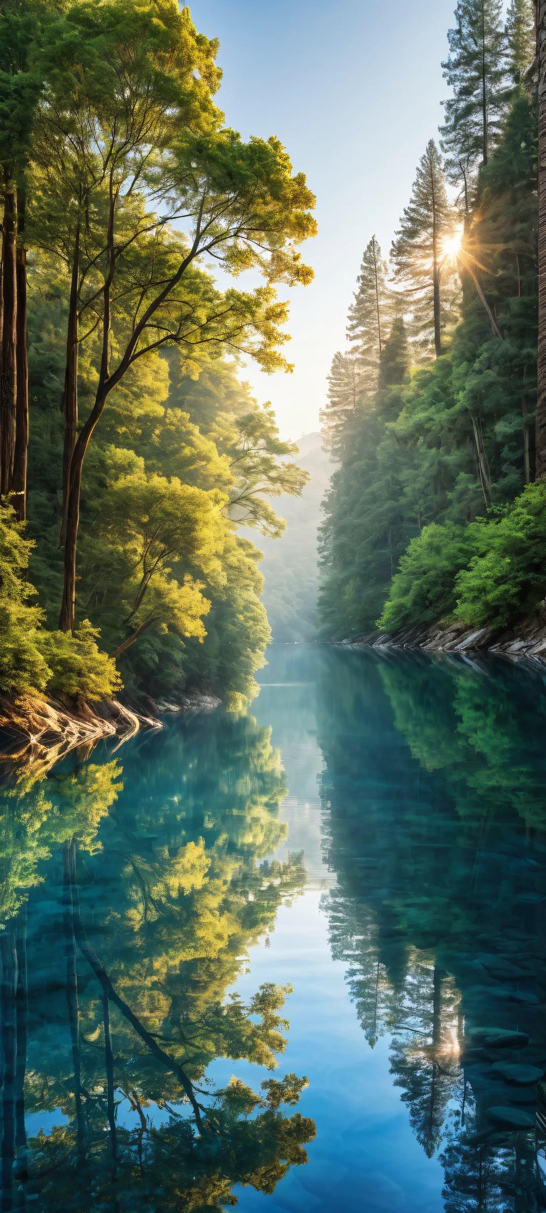 Ethereal sunrise landscape of River on iPhone/Android, showcasing stunning reflections and micro-details.