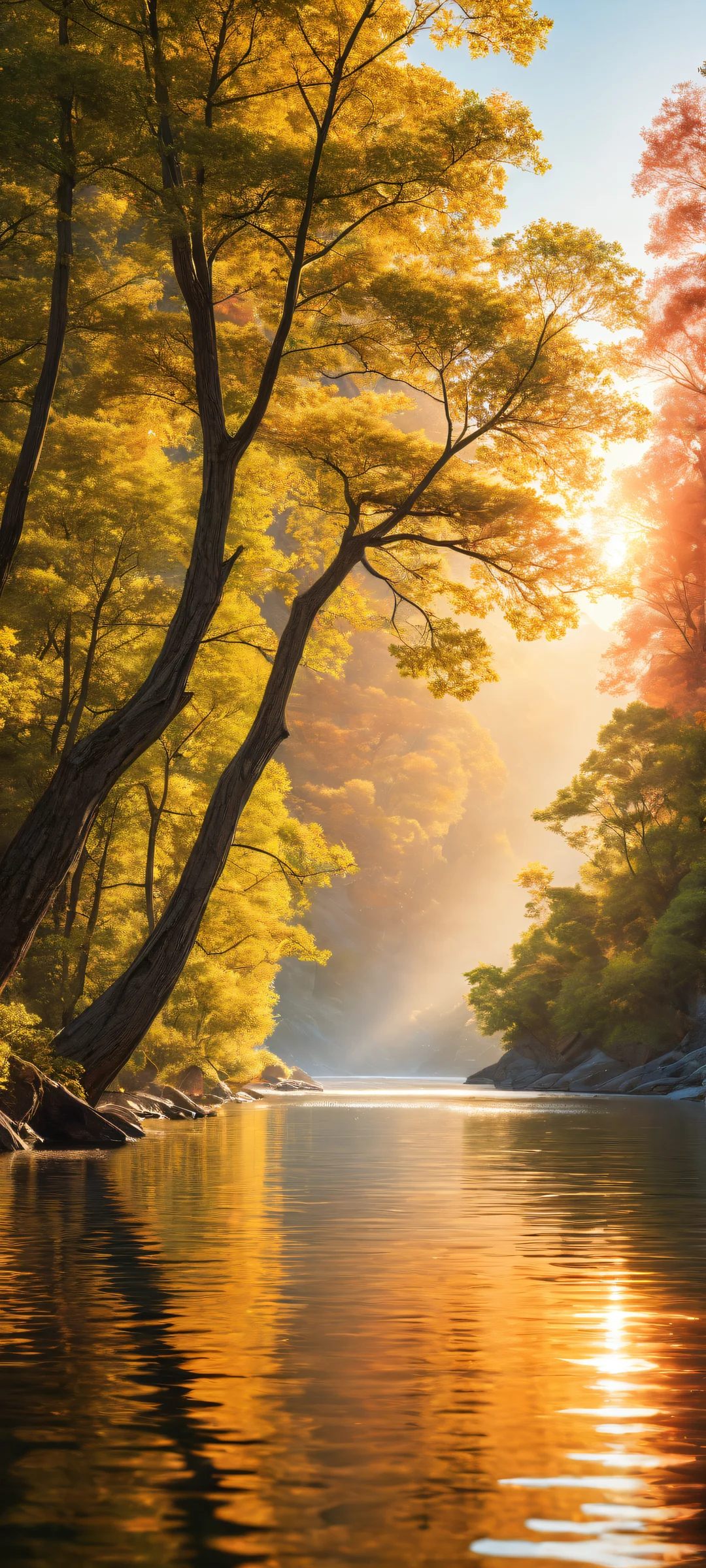 Ethereal river scene with intricate branch details on iPhone/Android