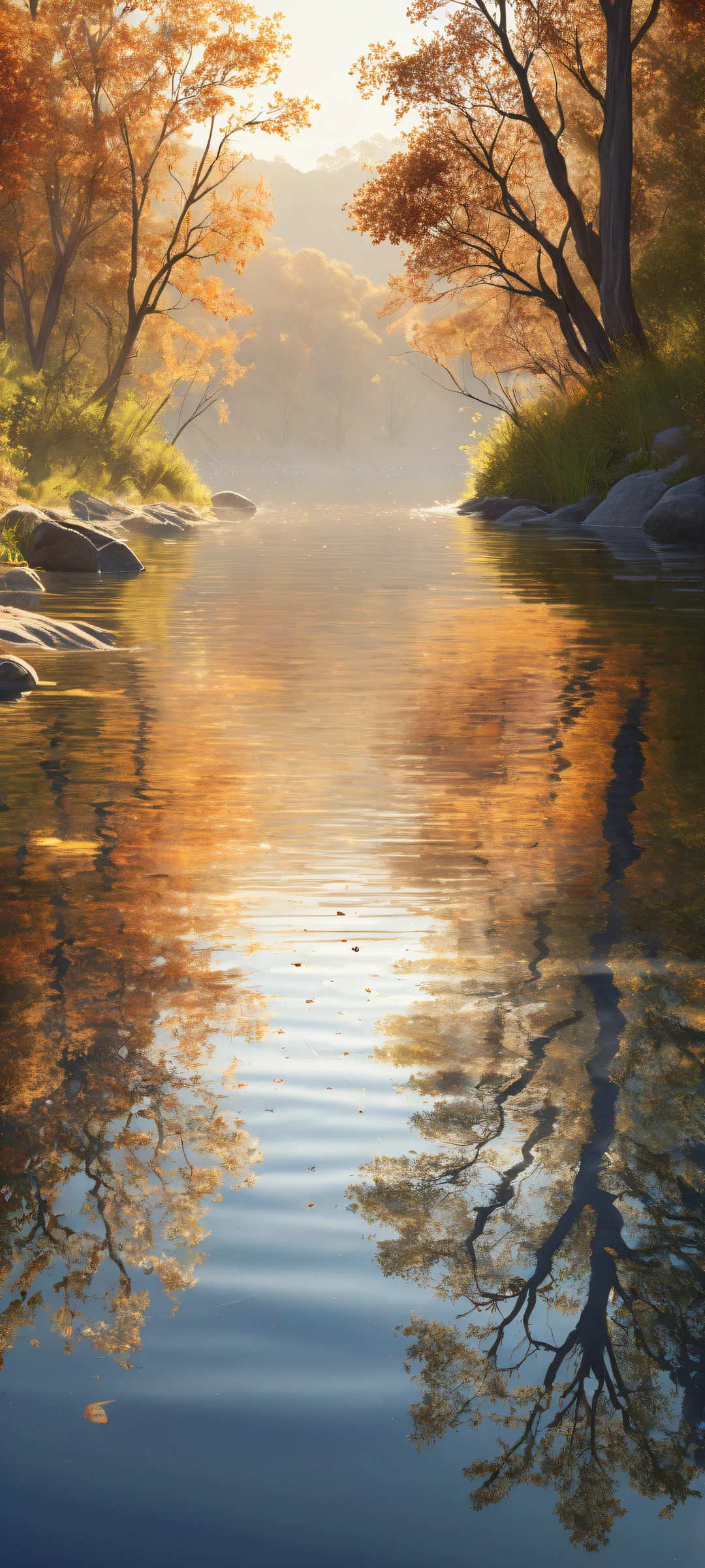 iPhone/Android users will love this serene riverbank landscape with insane micro-details of water ripples and leaf textures. Perfectly optimized for your home screen.