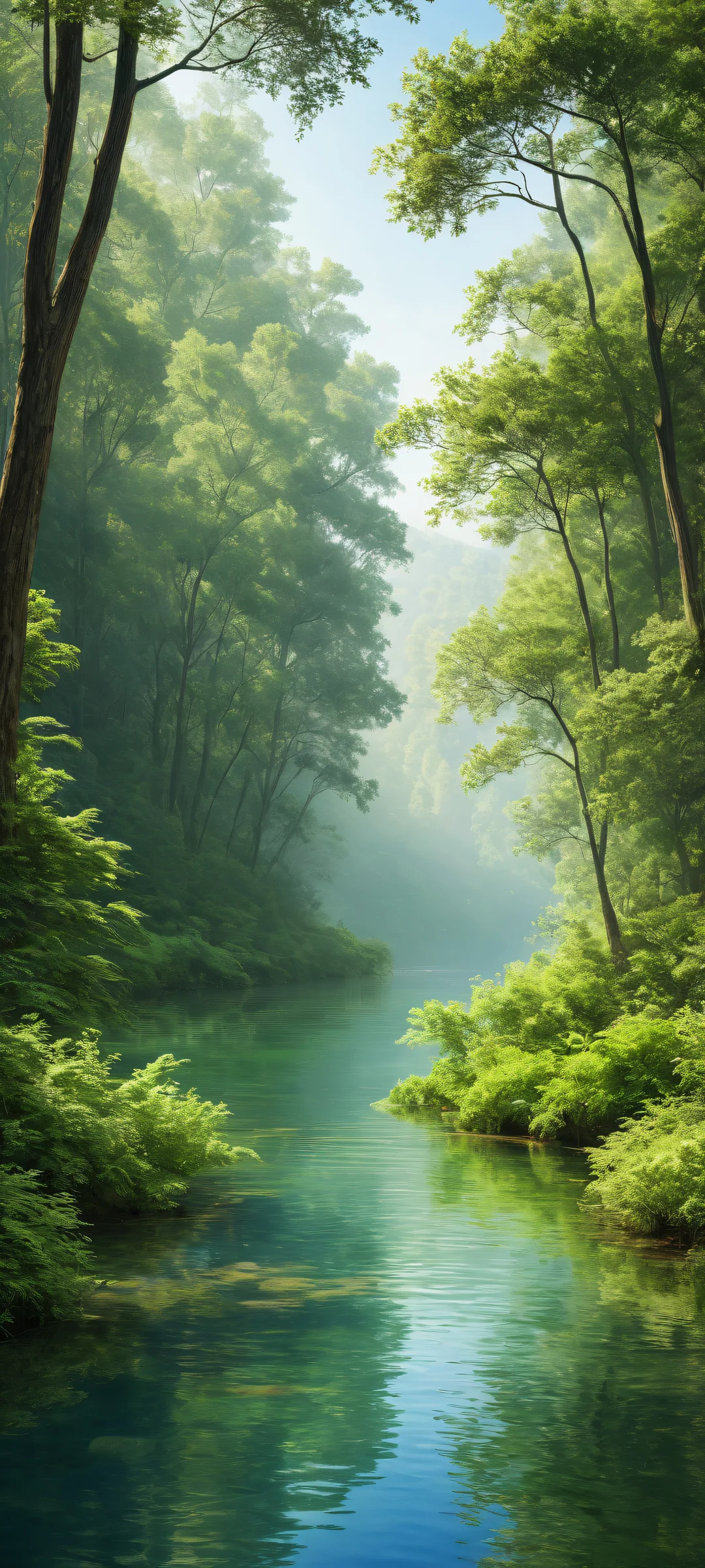 iPhone and Android users will be mesmerized by this stunning portrait of a serene river scene with intricate plants and trees, perfectly optimized for home screens.