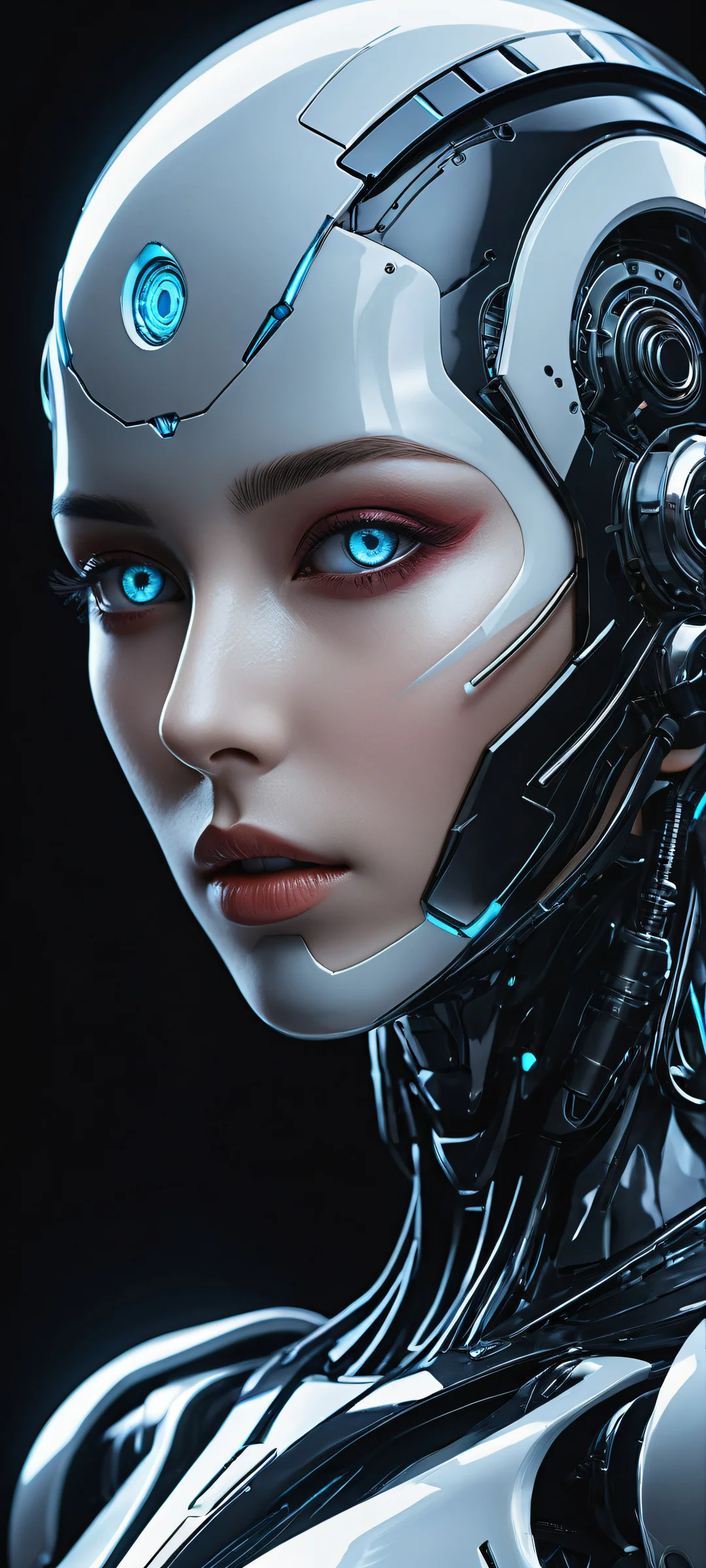Stunning robot girl iPhone/Android wallpaper with intricate details and perfect void for UI