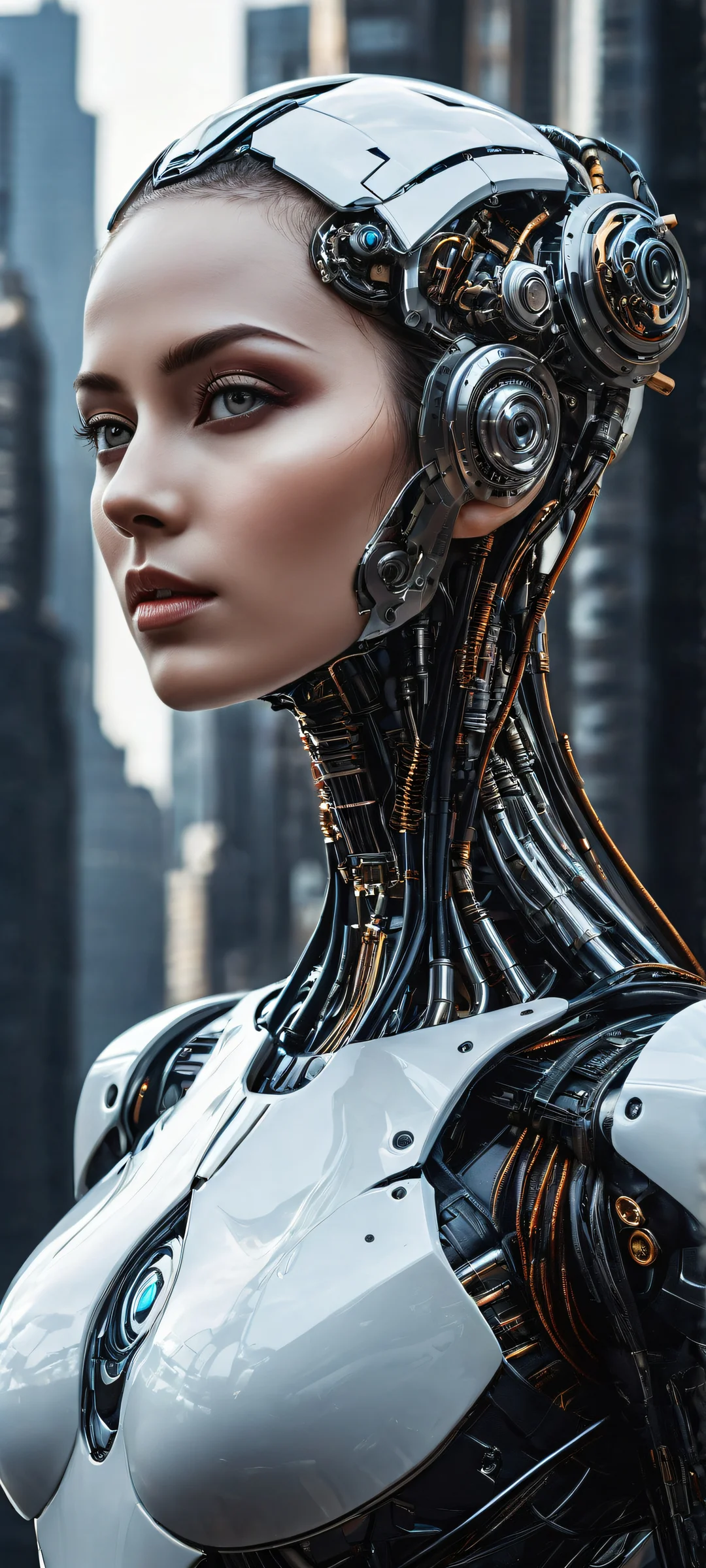 A stunning robot girl with intricate details on iPhone/Android