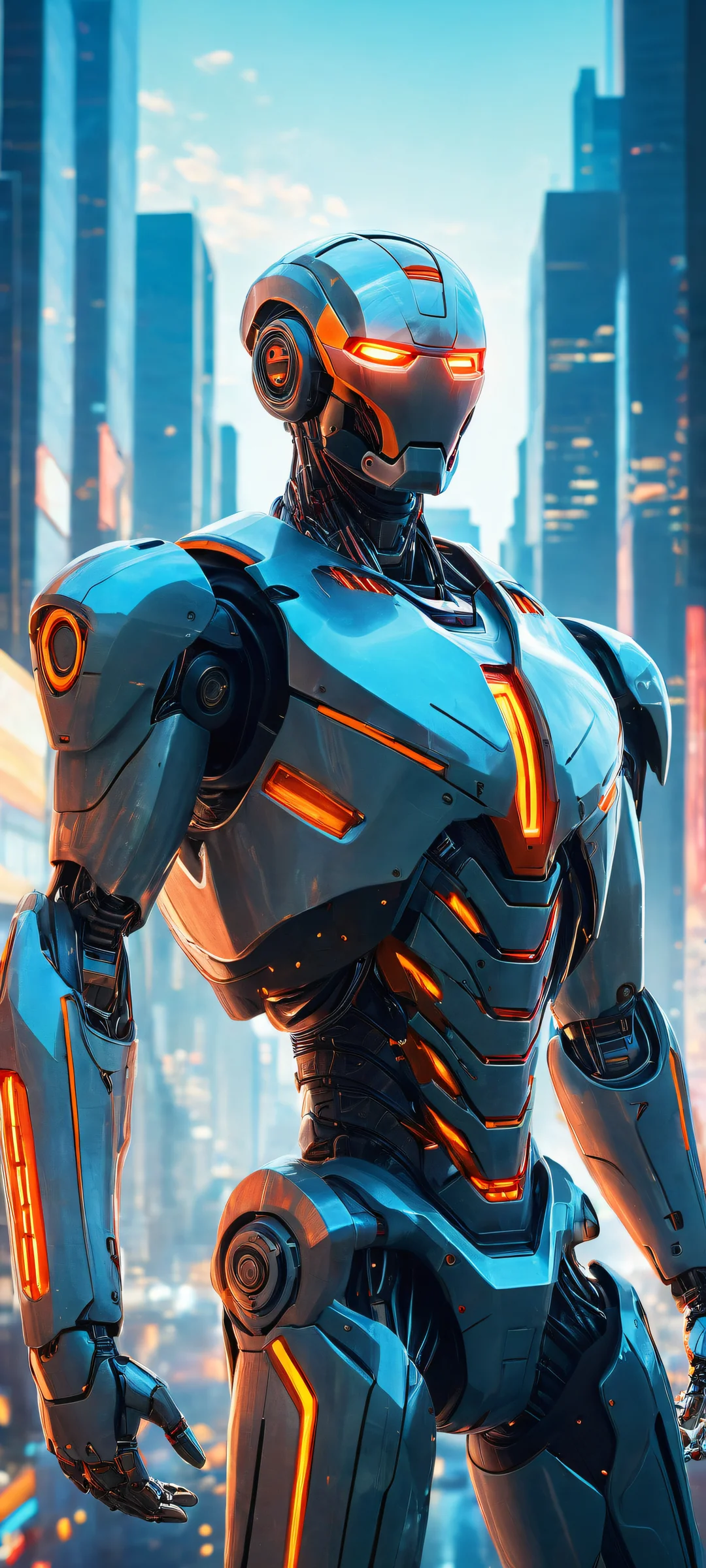 A robot in motion, laser beams and circuitry details, iPhone/Android perfect UI wallpaper
