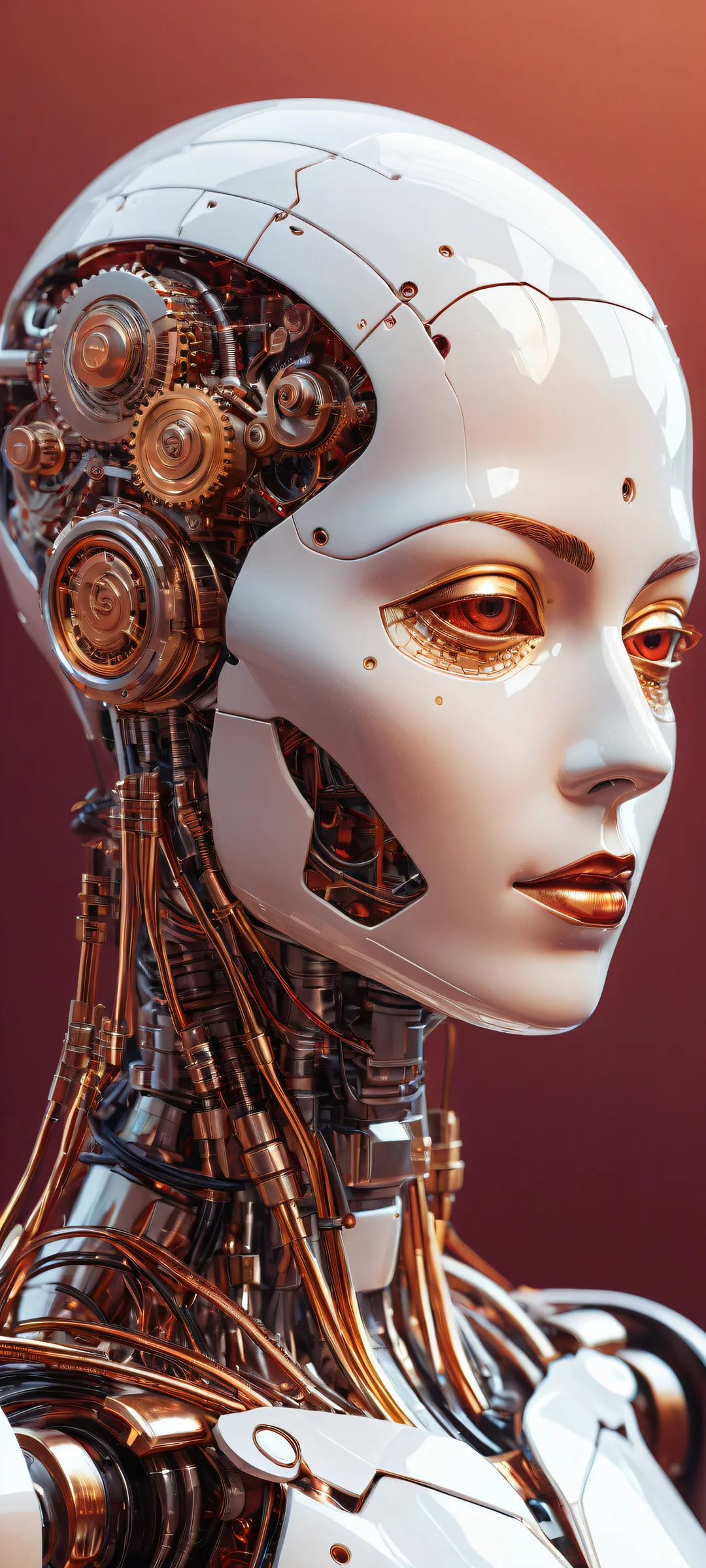 Pixel art robot head on a maroon background with intricate details and ETHEREAL LIGHTING, perfect for iPhone/Android home screens.