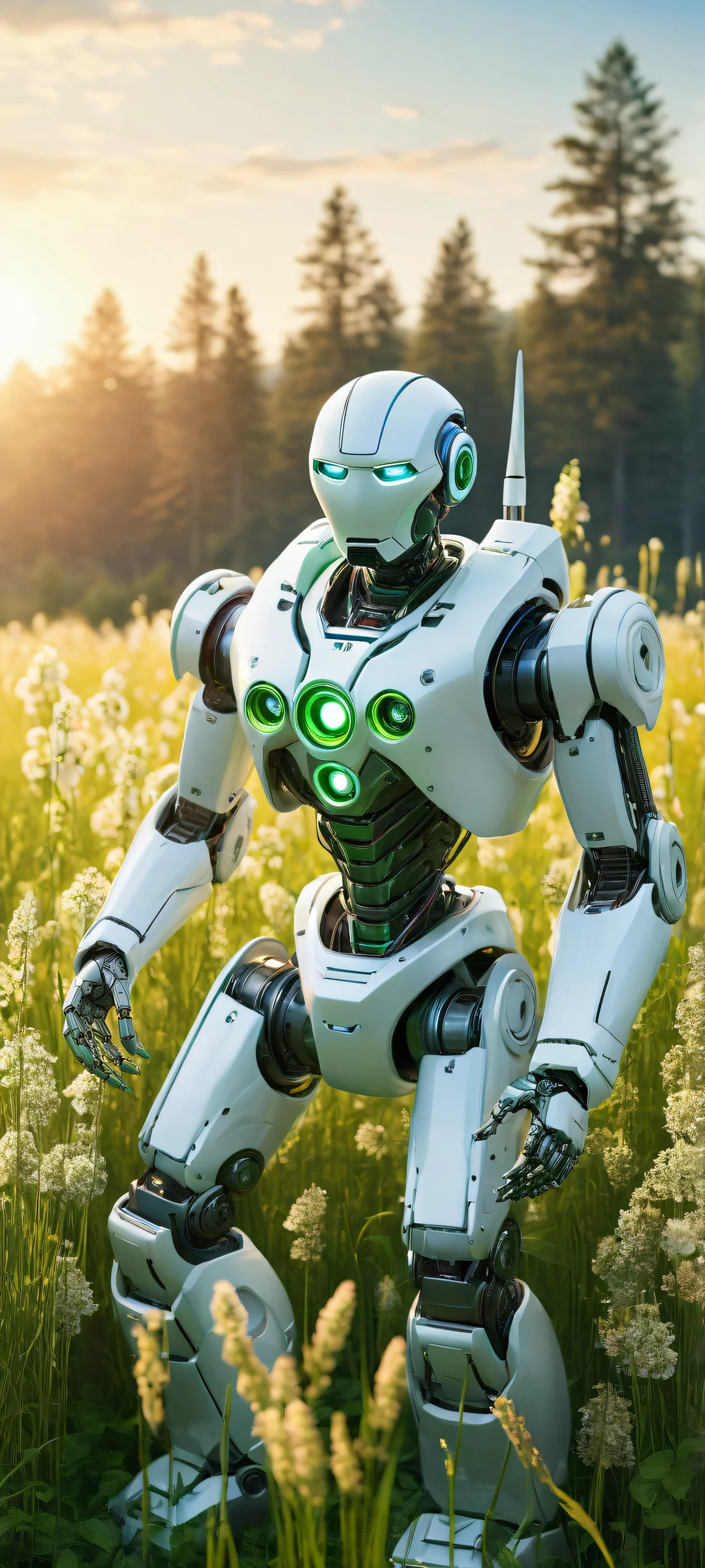 iPhone and Android users, immerse yourself in this breathtaking robotic landscape with intricate digital flowers and grass, surrounded by a vast pure void.