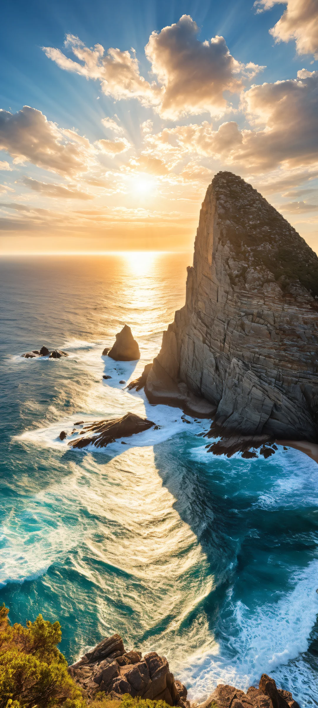 A majestic rock formation on a serene beach landscape for iPhone/Android home screens.