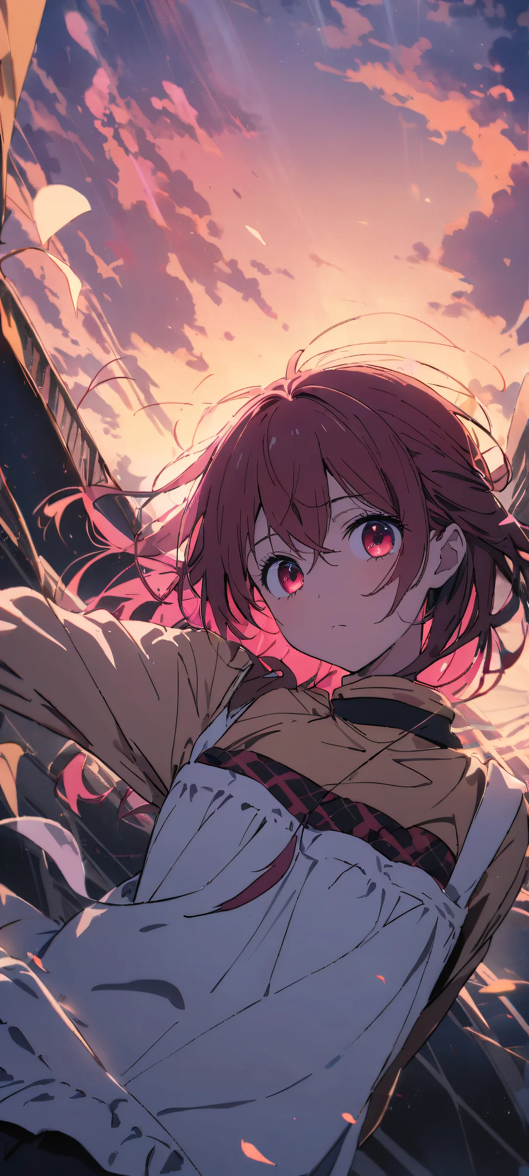 Ruby Hoshino from Oshi no Ko gazing directly at the viewer on a bright and airy background, iPhone に完全に最適化, サムスンギャラクシー, と Android のホーム画面.