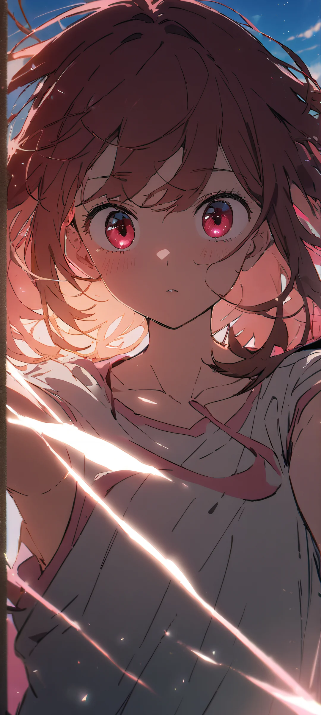 Portrait of Ruby Hoshino looking directly at the viewer on a bright and airy background, perfectly optimized for iPhone/Android home screens.