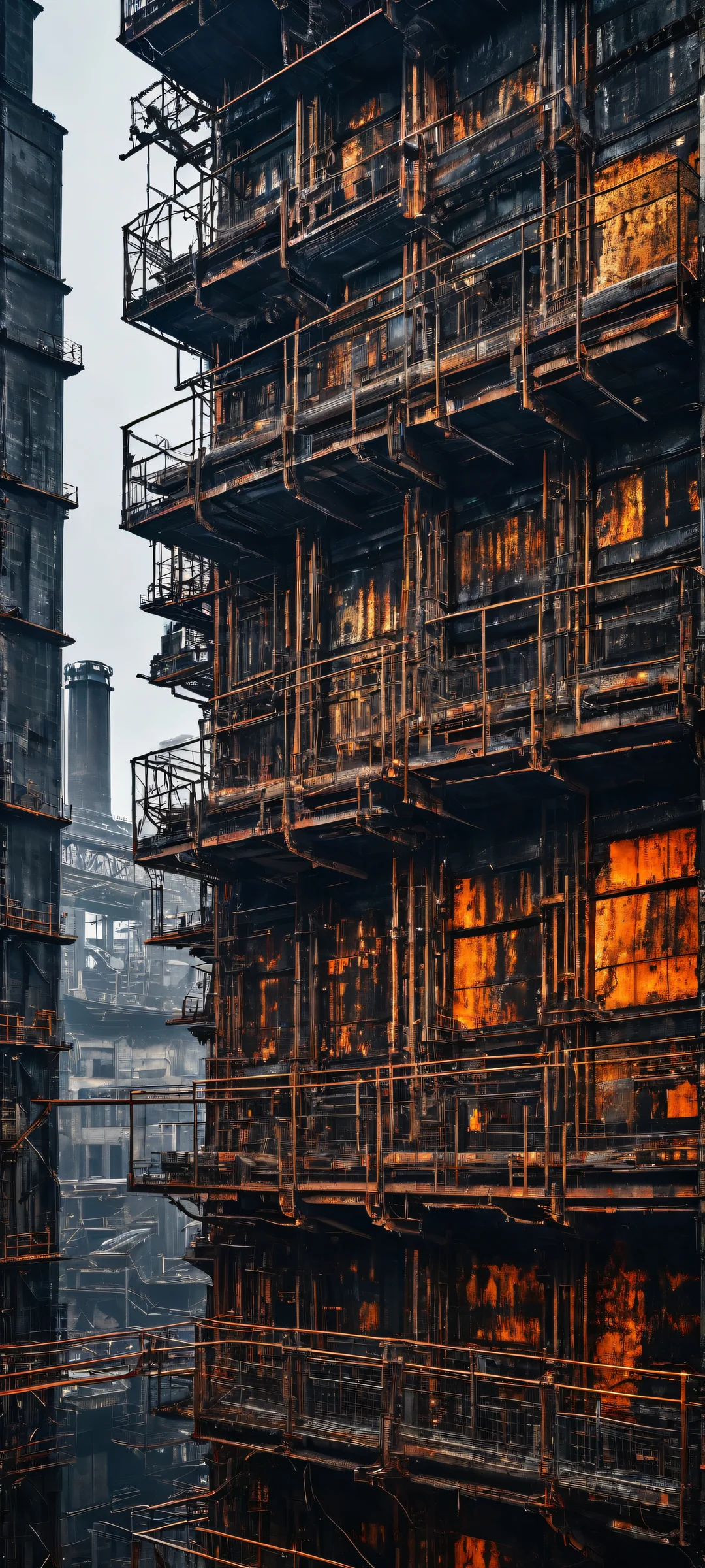 iPhone/Android wallpaper featuring a stunning industrial landscape with rusty machinery and crumbling walls. Perfect for your mobile device.