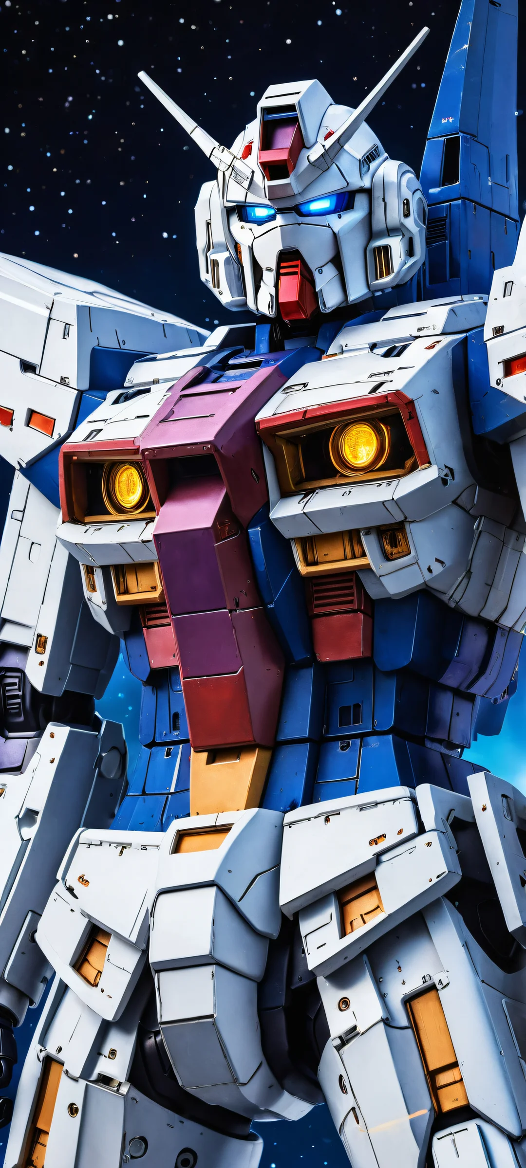 Breathtaking vertical portrait of RX-78 Gundam on iPhone/Android with intricate micro-details and ray-traced reflections