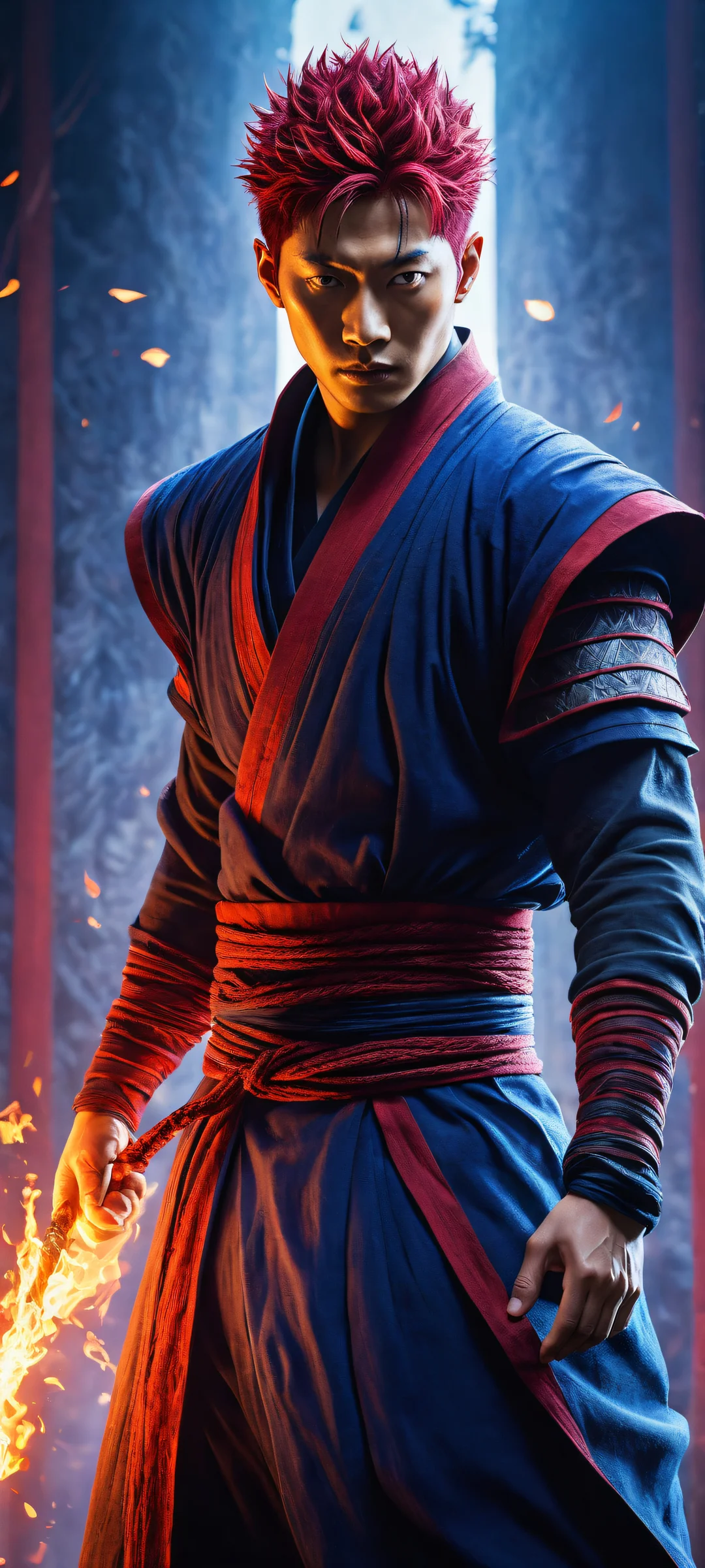 A breathtaking portrait of Ryomen Sukuna from Jujutsu Kaisen on iPhone and Android, with intricate details and ethereal lighting.