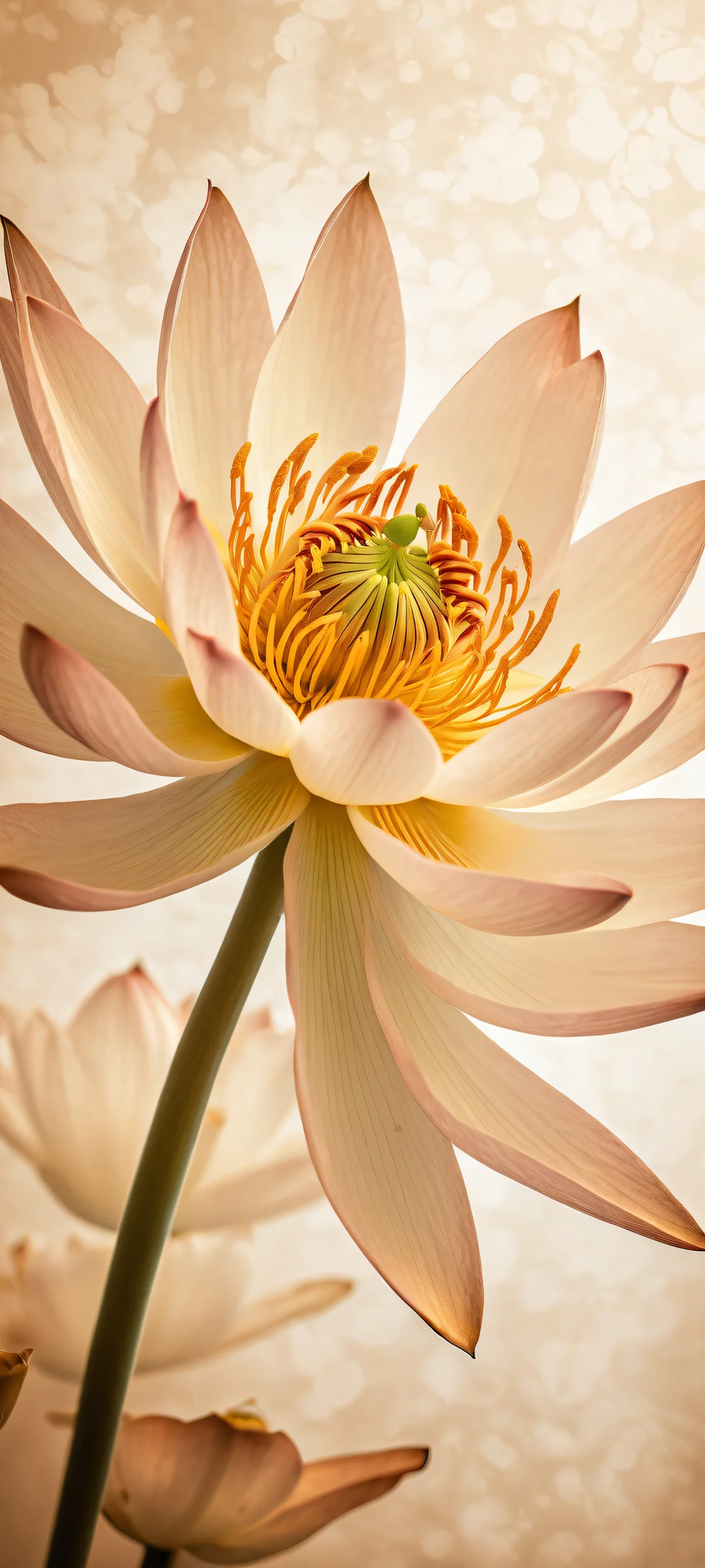 Breathtaking Sacred Lotus artwork for iPhone/Android home screens. Award-winning digital art with intricate linework, expressive contrasts, and ethereal lighting.