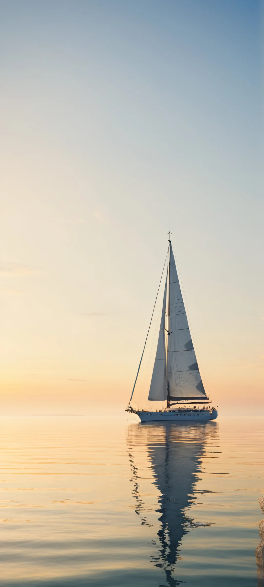 Sailboat Dawn 2K Mobile Backgroundperfekt optimiert für iPhone- und Android-Startbildschirme Majestic sailboat placed in the lower-middle against a vast void of Baltic Sea coast, perfectly optimized for iPhone and Android home screens.