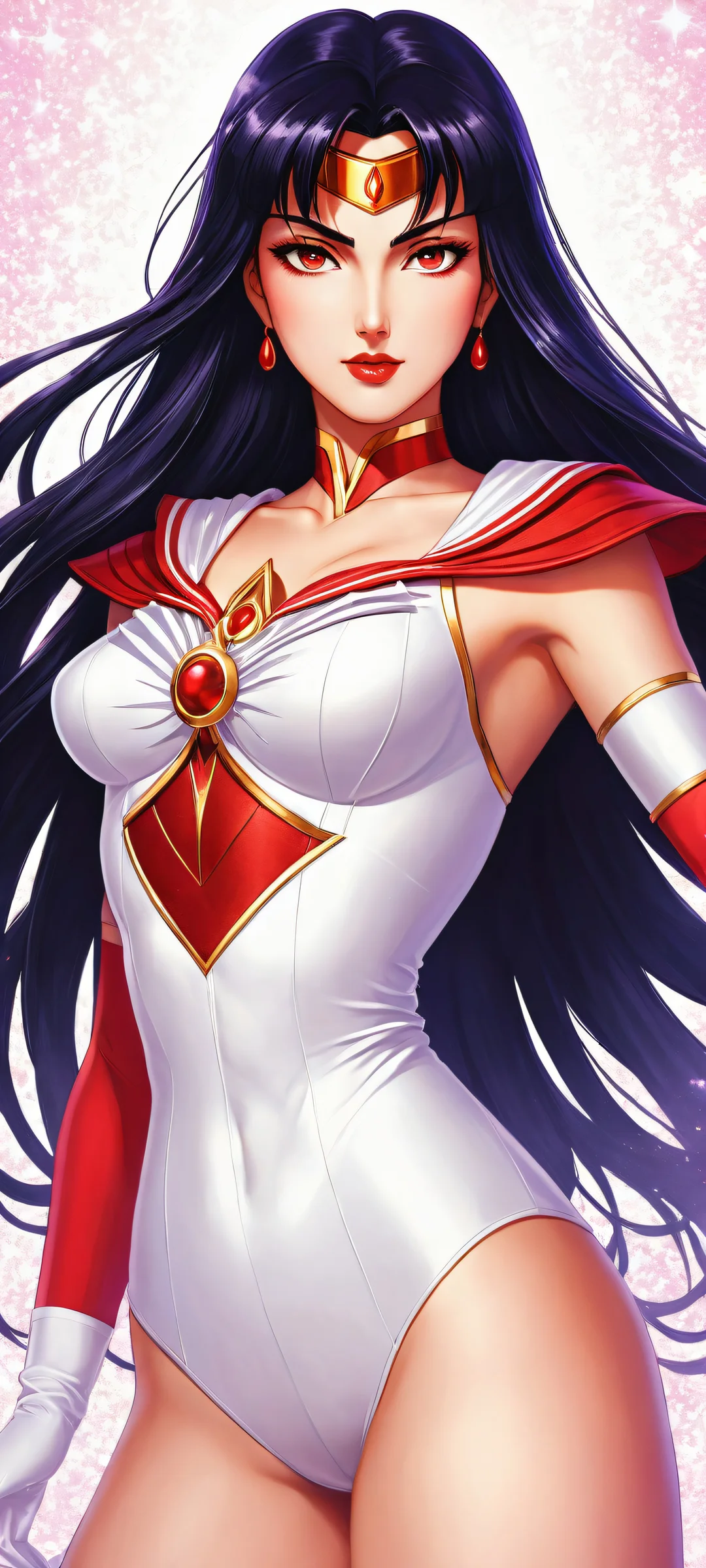 Breathtaking portrait of Sailor Mars with kanji characters and sparkles on her gloves, perfect for iPhone or Android home screen.