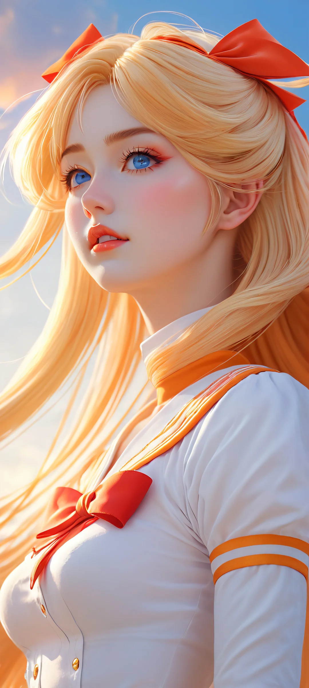 Sailor Venus on iPhone/Android, a breathtaking vertical portrait with insane micro-details and ethereal lighting.