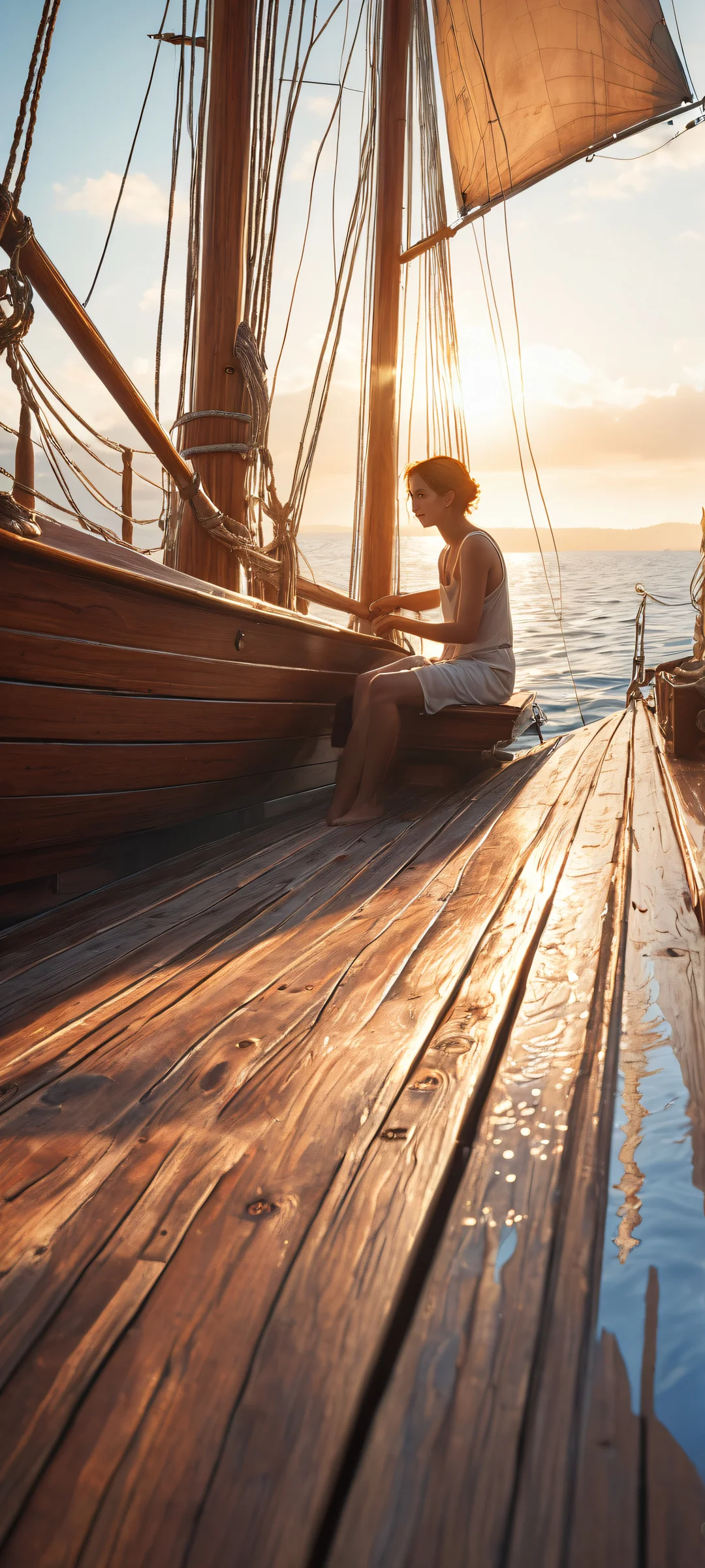 A young sailor and mermaid sit together on a ship's deck - Perfect for iPhone/Android wallpapers