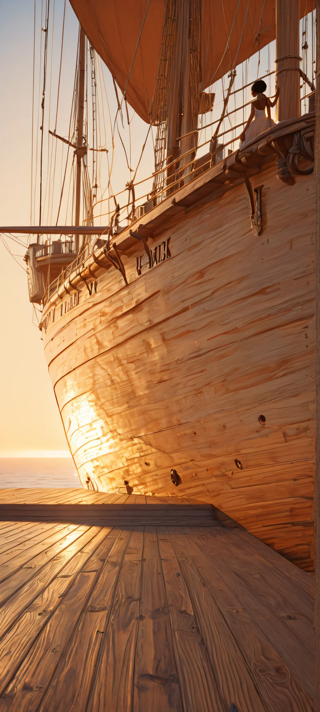 A young sailor and a mermaid on an iPhone or Android home screen with intricate wooden deck details and warm, golden lighting.