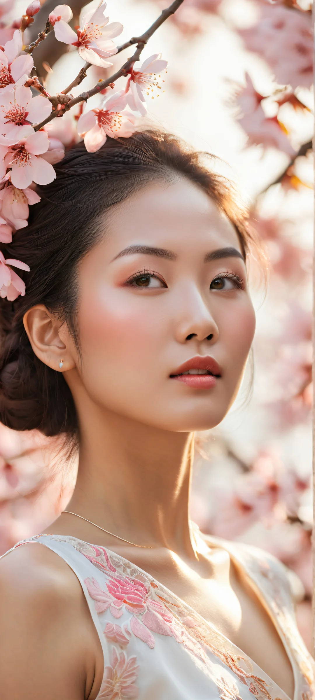 A stunning Asian woman with intricate tattoos and subtle expressions, perfectly optimized for iPhone and Android home screens.