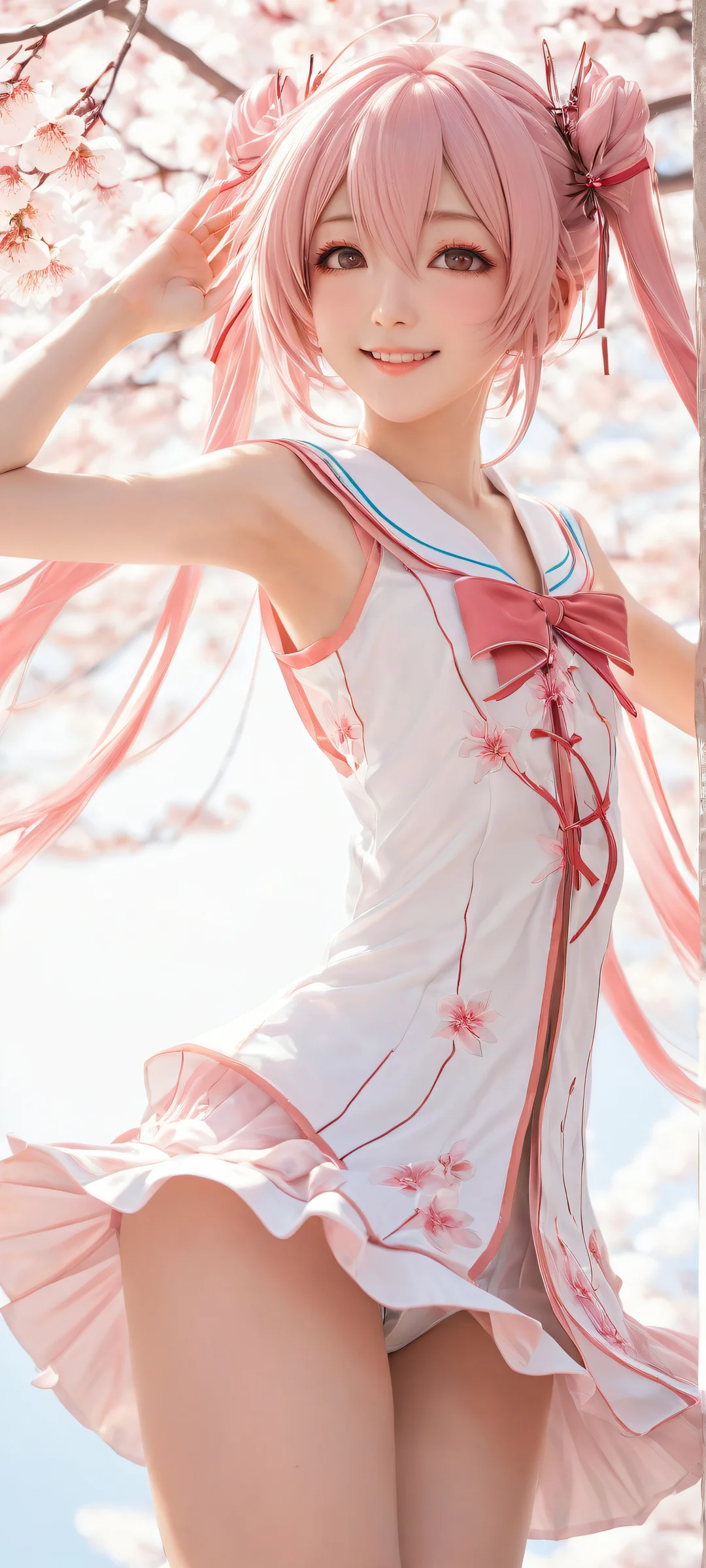A beautiful portrait of Sakura Miku on iPhone/Android, with intricate details and ethereal lighting.