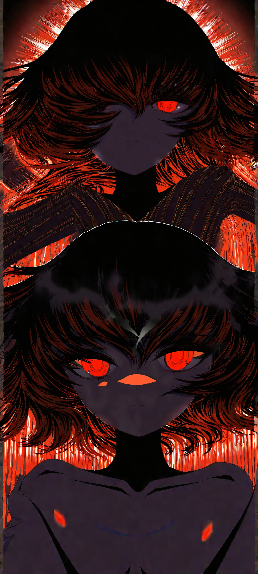 An anime girl surrounded by a vast void, featuring intricate micro-details and a beautiful blend of dark mode aesthetic and luminescent accents. Perfect for iPhone and Android home screens.