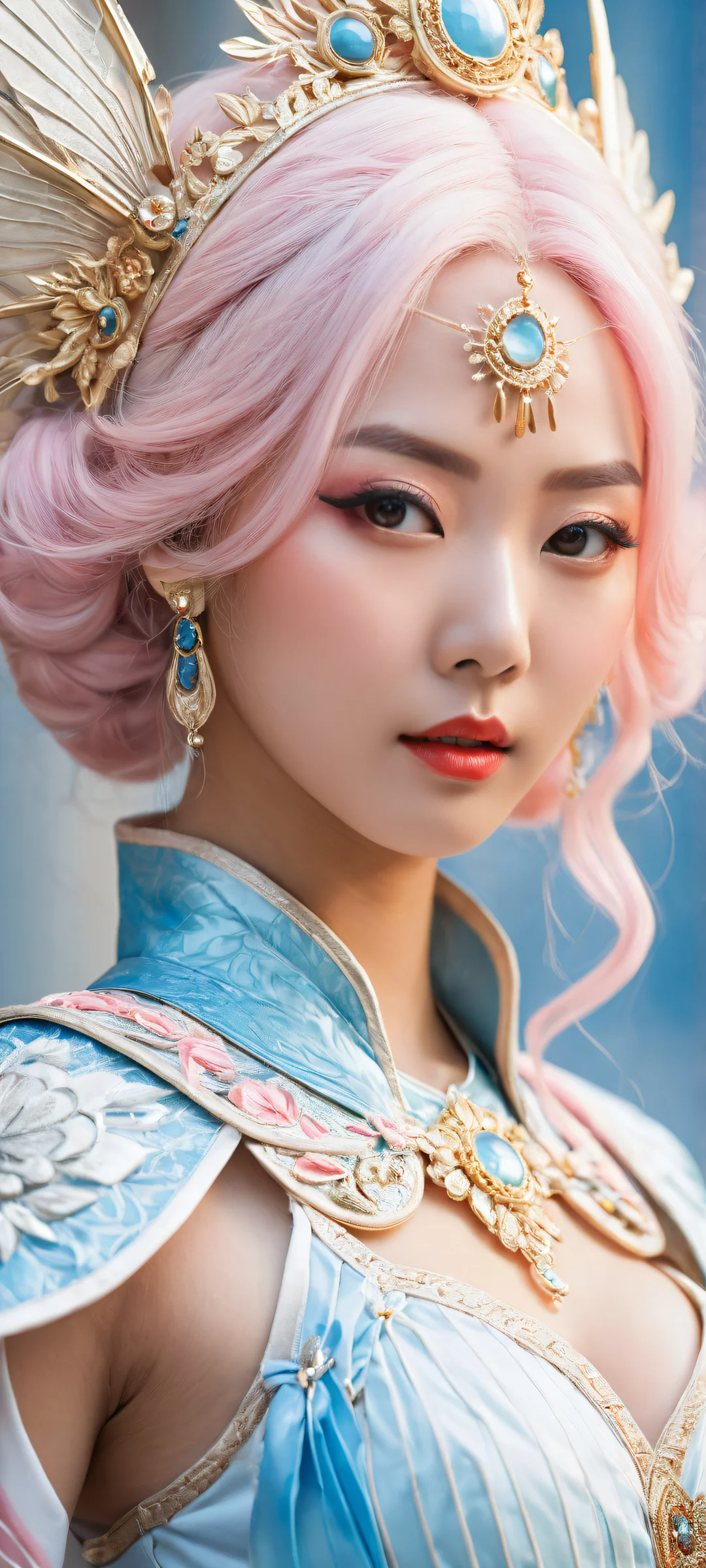 Stunning vertical portrait of Sameko Saba, a beautiful Asian cosplayer, on iPhone/Android. Award-winning digital art with intricate details and softbox lighting.