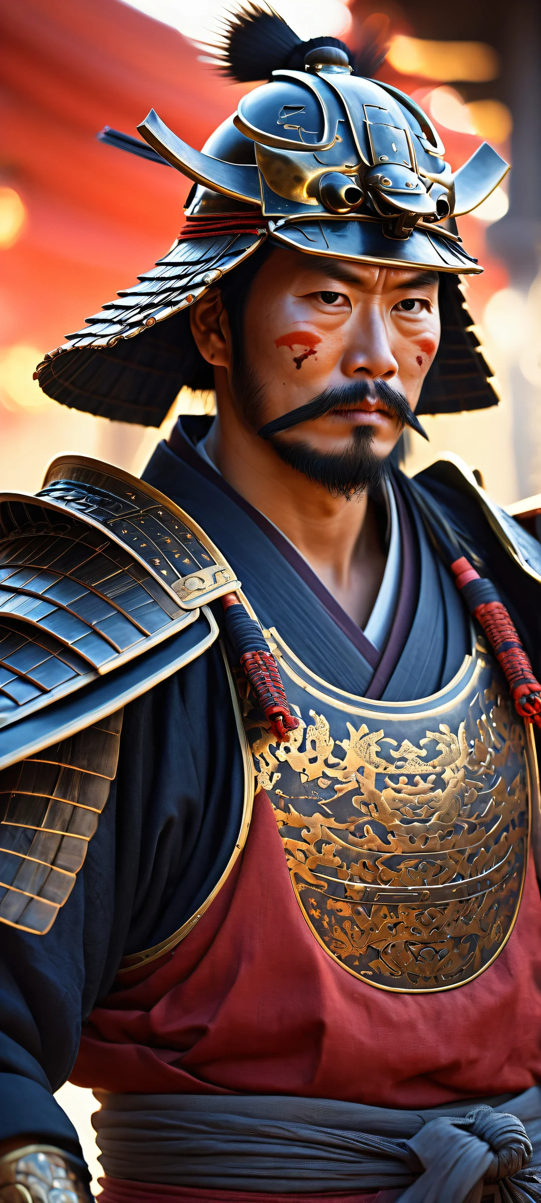 iPhone/Android wallpaper featuring a breathtaking samurai warrior with intricate armor and surroundings, perfectly optimized for home screens.