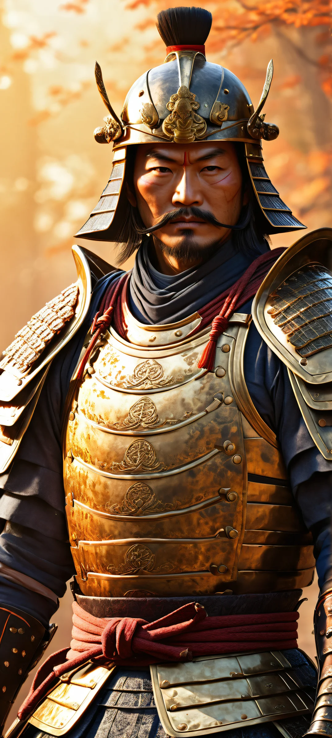 Samurai Warrior's Grandeur Aesthetic Phone WallpaperiPhone/Androidのホーム画面に完全に最適化 Majestic samurai warrior on a pure void background, perfectly optimized for iPhone/Android home screens.