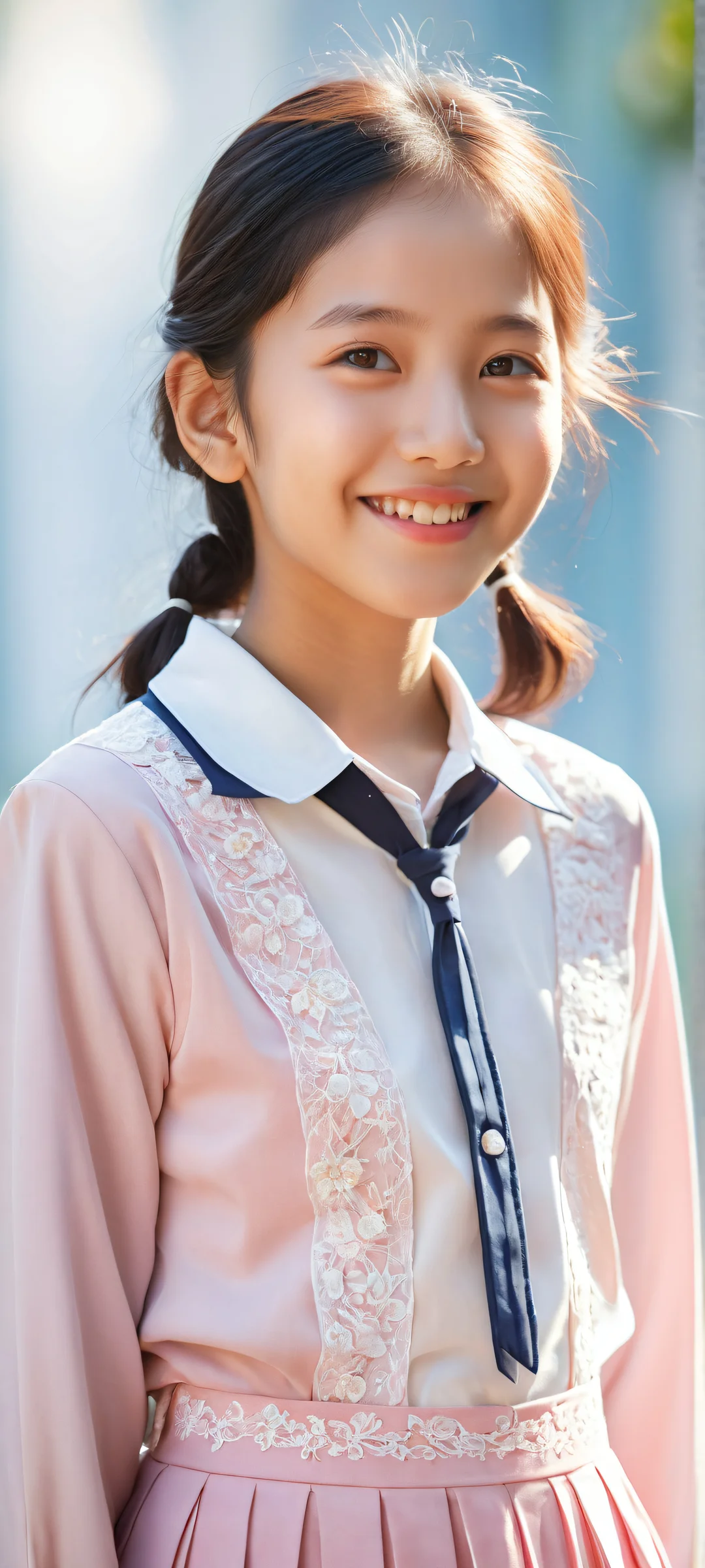 A young girl, Sawainaomi, smiling directly at the viewer on a pure white background. Perfectly optimized for iPhone and Android home screens.