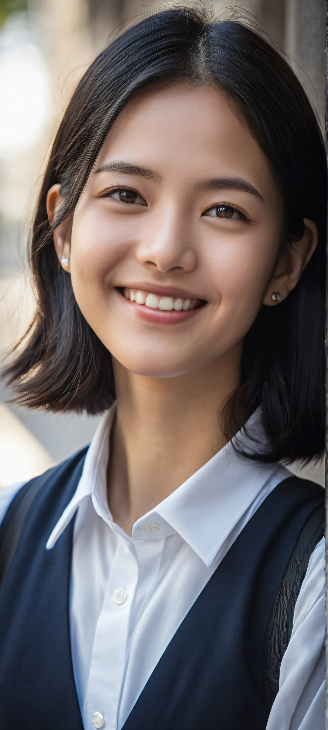 A charming student Sawainaomi placed in the lower-middle with intricate micro-details, surrounded by a serene atmosphere, suitable for iPhone/Android home screens.