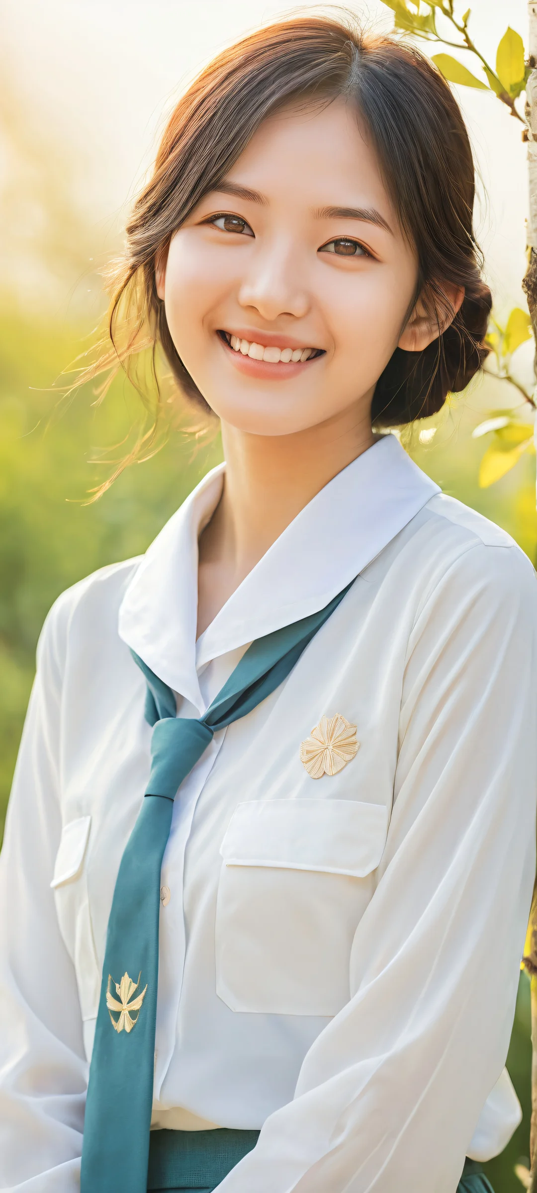 A stunning portrait of Sawainaomi, a bright student, smiling directly at the viewer on an iPhone or Android device. Perfectly optimized for home screens.