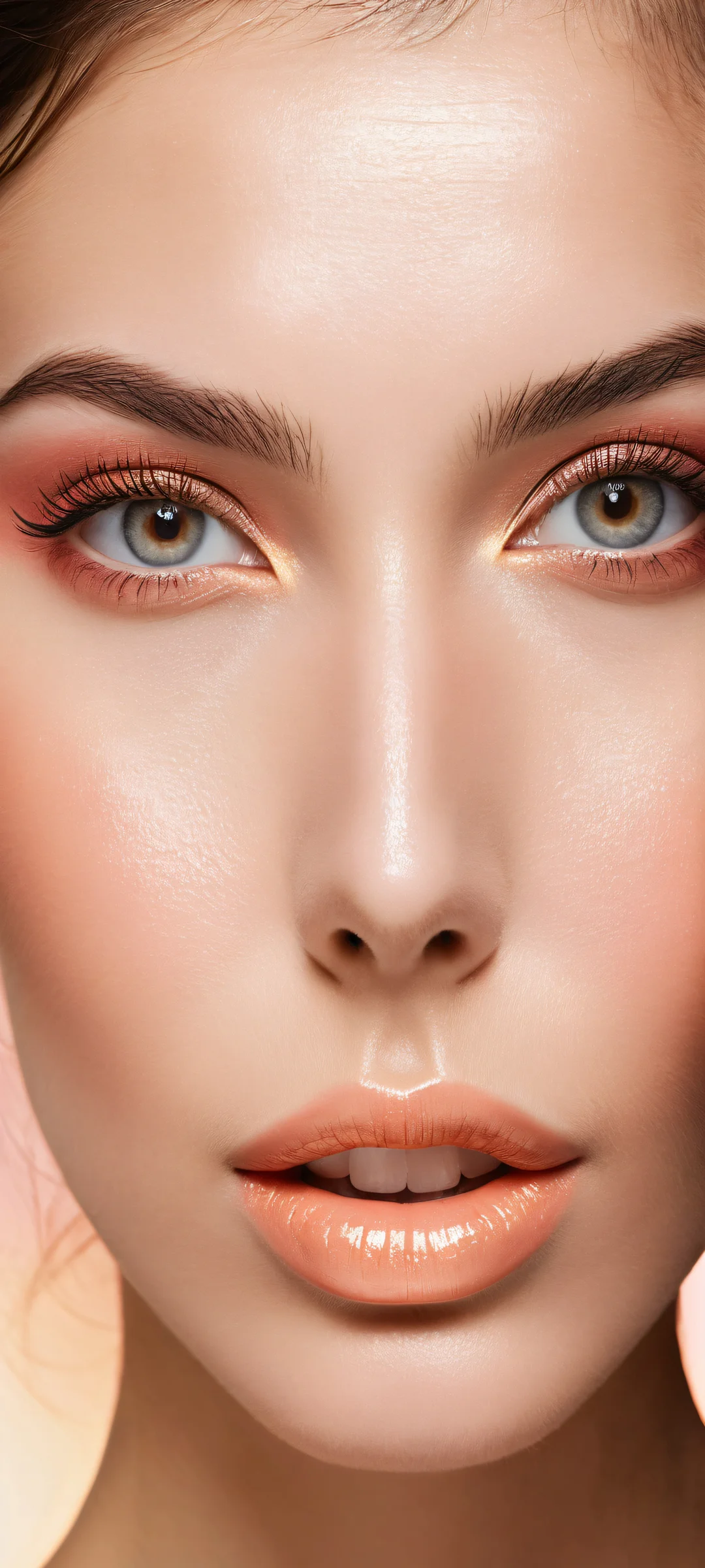 Breathtaking portrait of a sensual brunette model on iPhone/Android with intricate facial details and ethereal lighting.