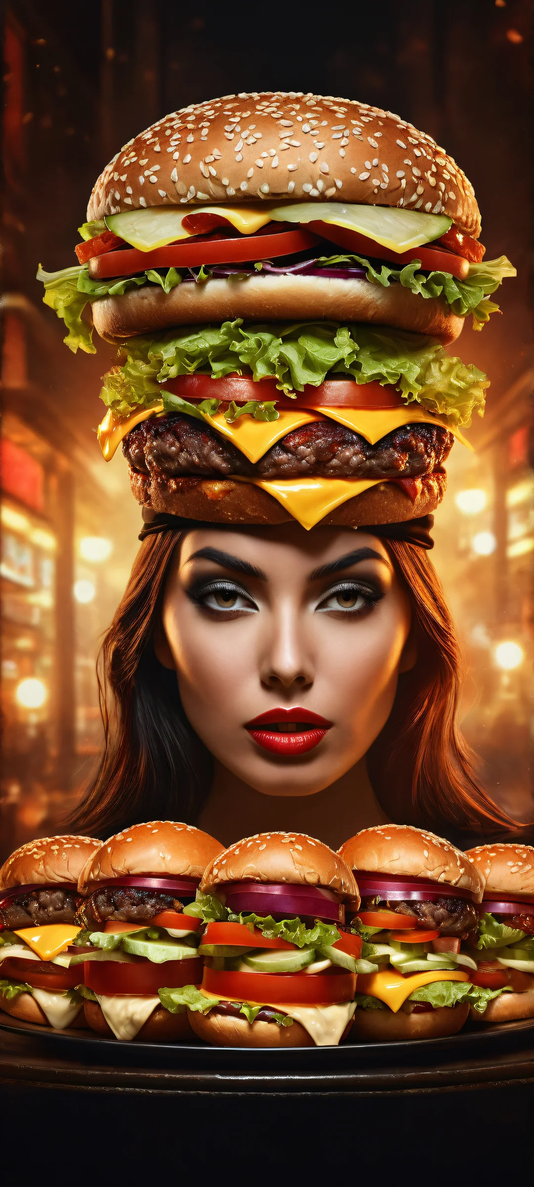 Beautiful burger woman with intricate details on iPhone and Android devices