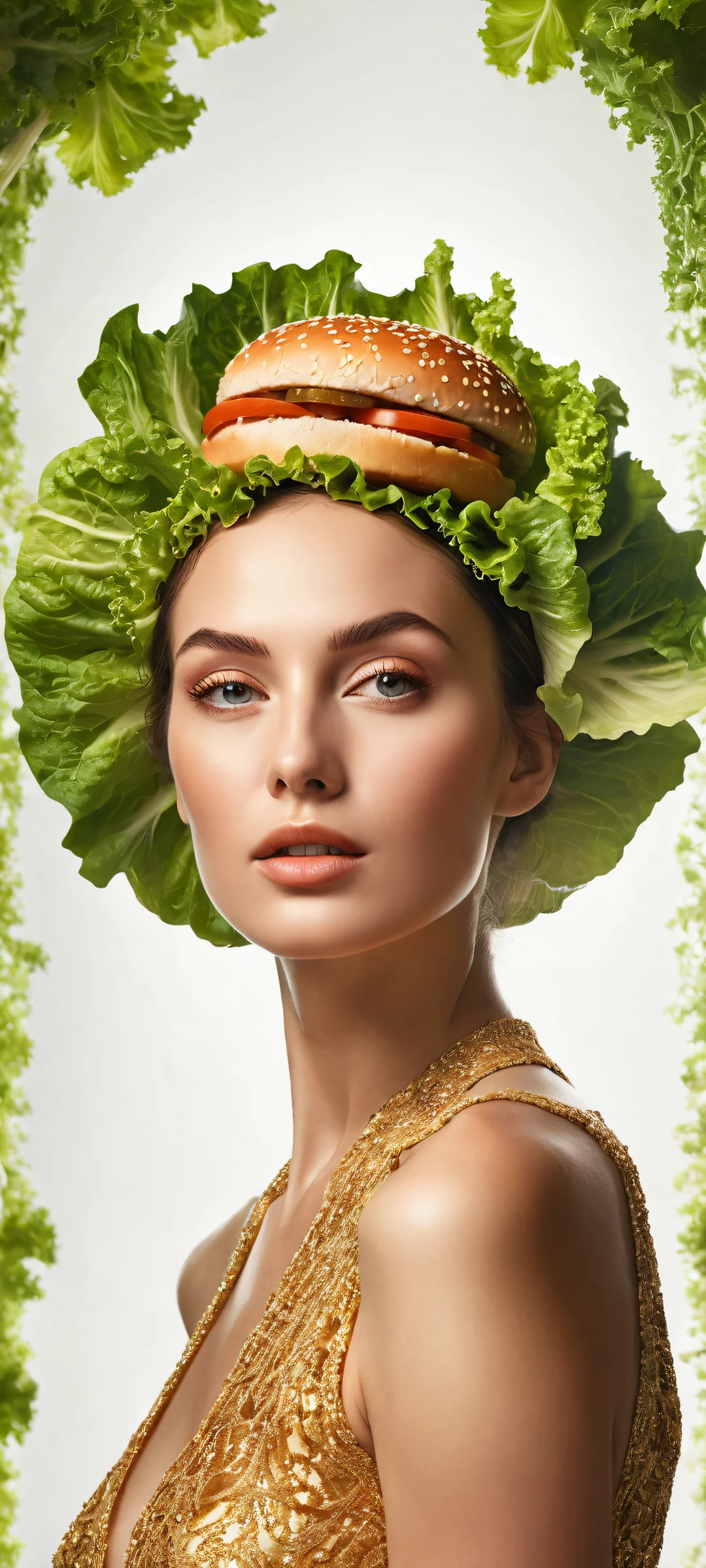 Sensual Burger Bliss 2K Phone Wallpaper Breathtaking digital artwork of a hamburger woman on iPhone/Android home screens, inviting you to indulge in the juicy details.