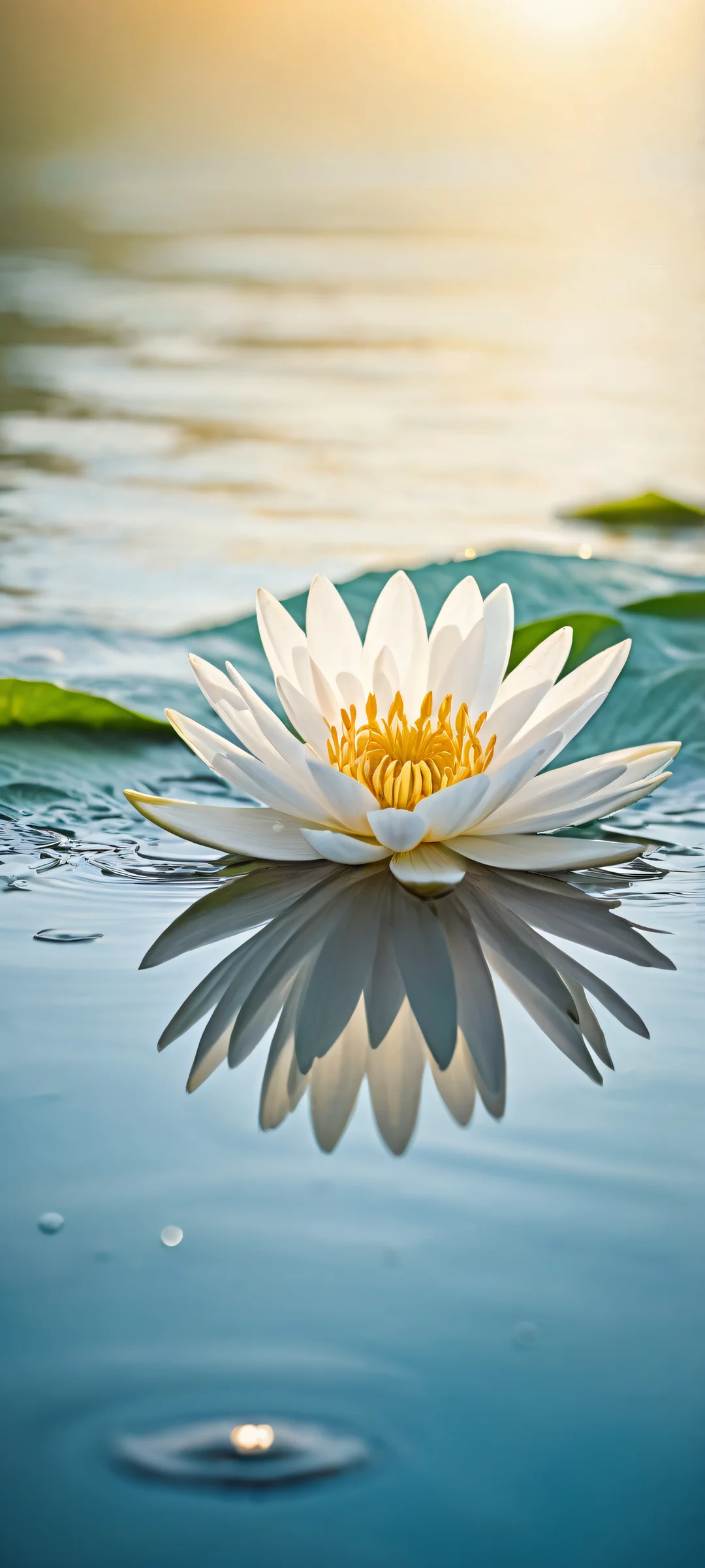 Delicate flower surrounded by ripples on the water's surface, iPhone と Android のホーム画面に完全に最適化.
