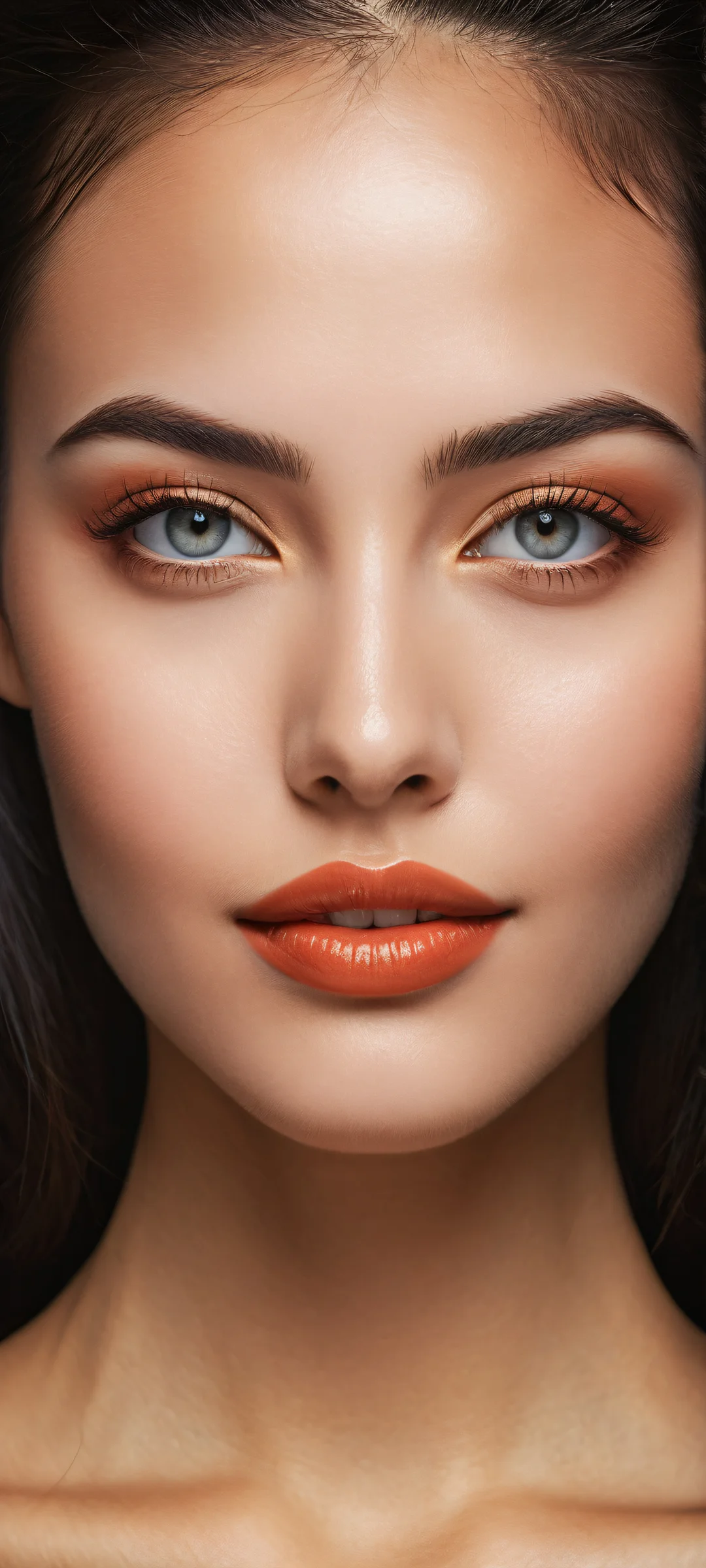 A serene beauty with beautiful eyes placed in the lower-middle, Perfectamente optimizado para pantallas de inicio de iPhone/Android..