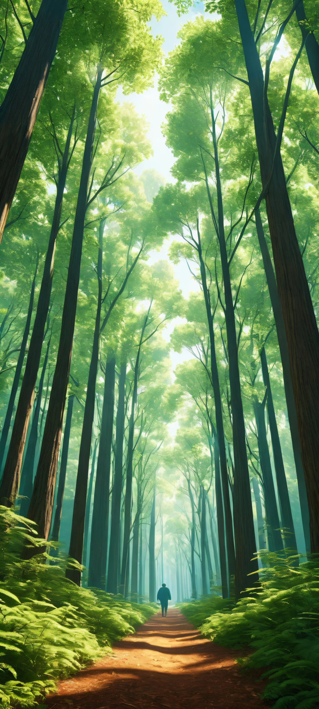 Breathtaking vertical portrait of Trees on a vast pure void background, perfectly aligned with 16:9 aspect ratio, iPhone/Android-kompatibel.