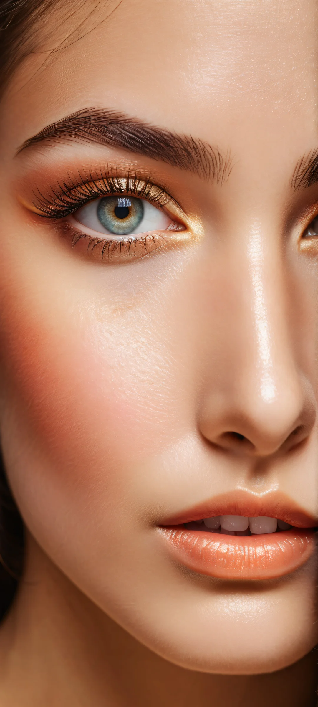 A girl gazing directly at the viewer with intricate micro-details of her beautiful eyes and eyelashes. iPhone/Androidのホーム画面に最適.